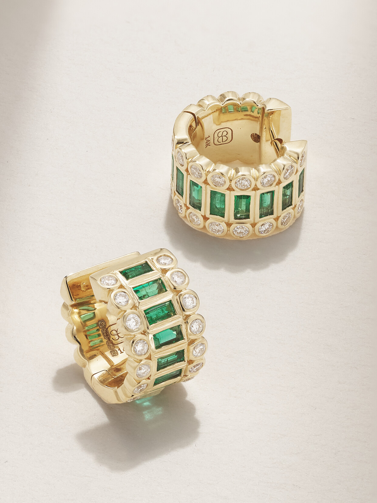 Sydney Evan - 14-karat Gold, Emerald And Diamond Hoop Earrings - Green