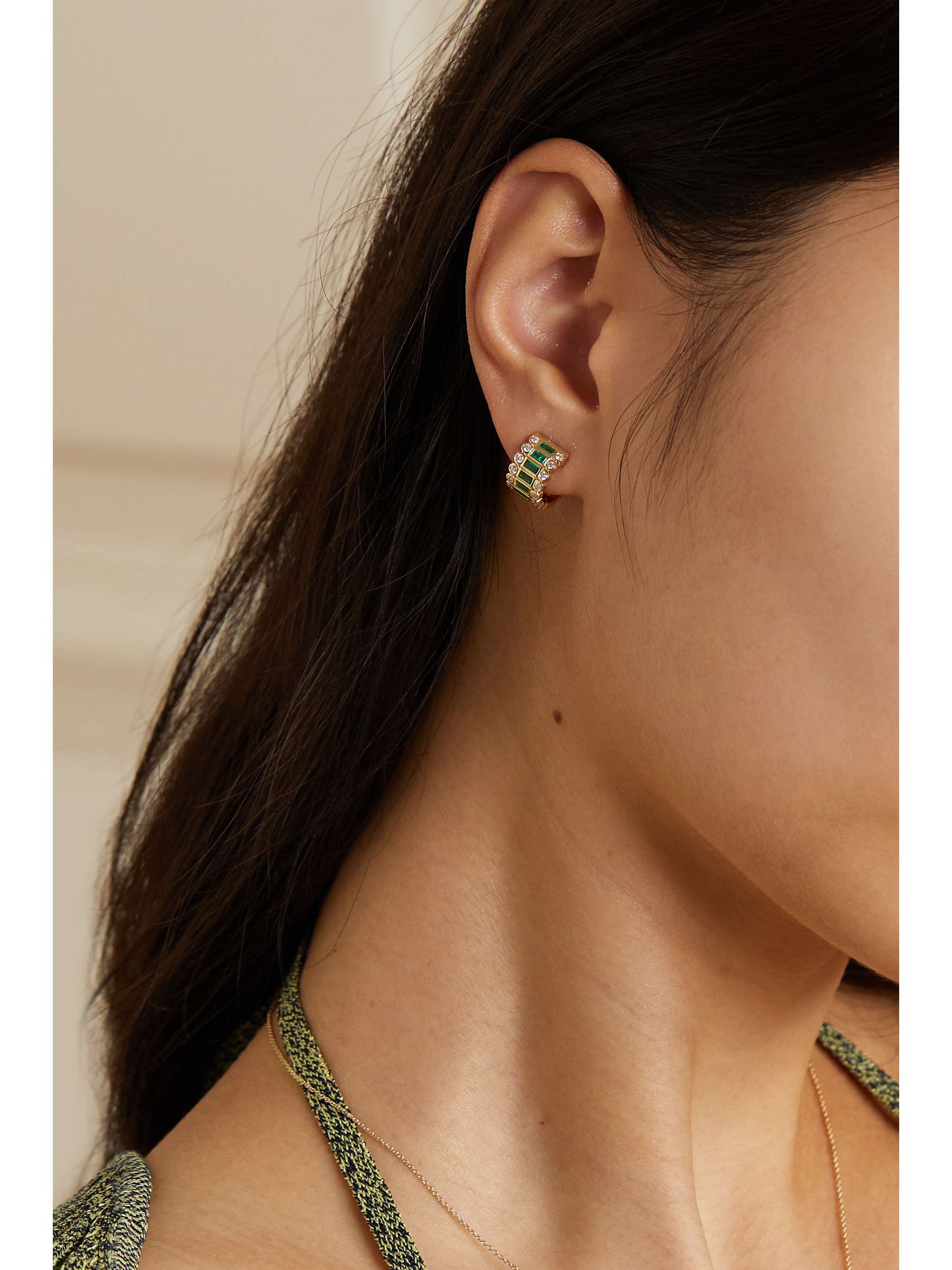 SYDNEY EVAN 14-karat gold, emerald and diamond hoop earrings