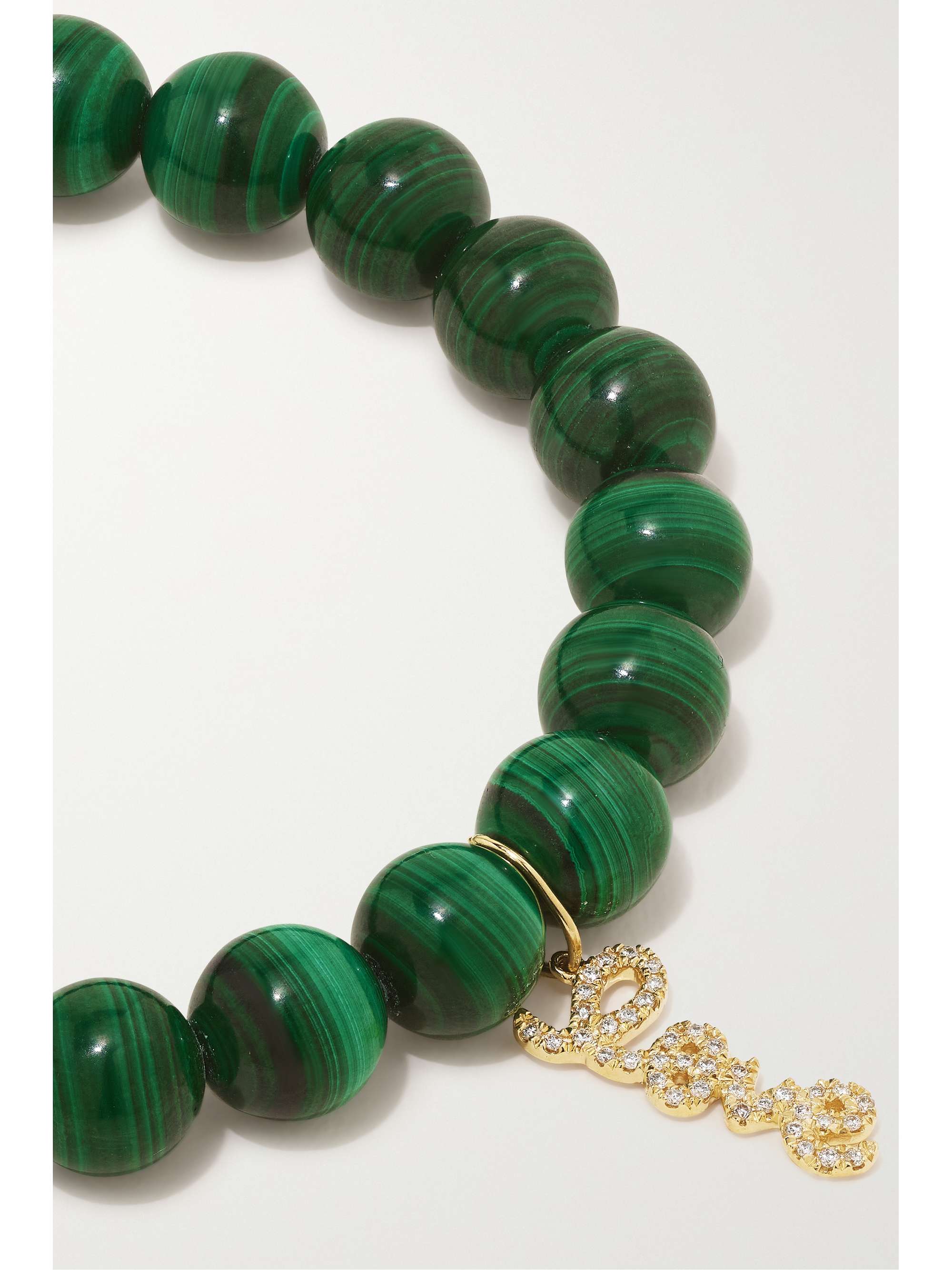 SYDNEY EVAN Bracelet en or 14 carats (585/1000), malachites et diamants Love Script