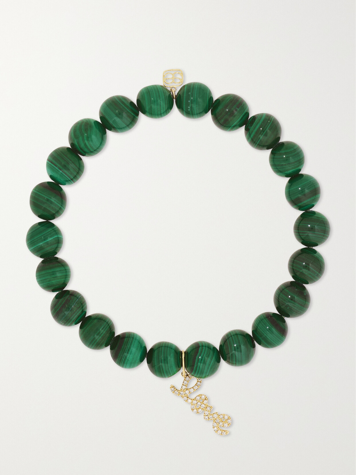 Sydney Evan Love Script 14-karat Gold, Malachite And Diamond Bracelet