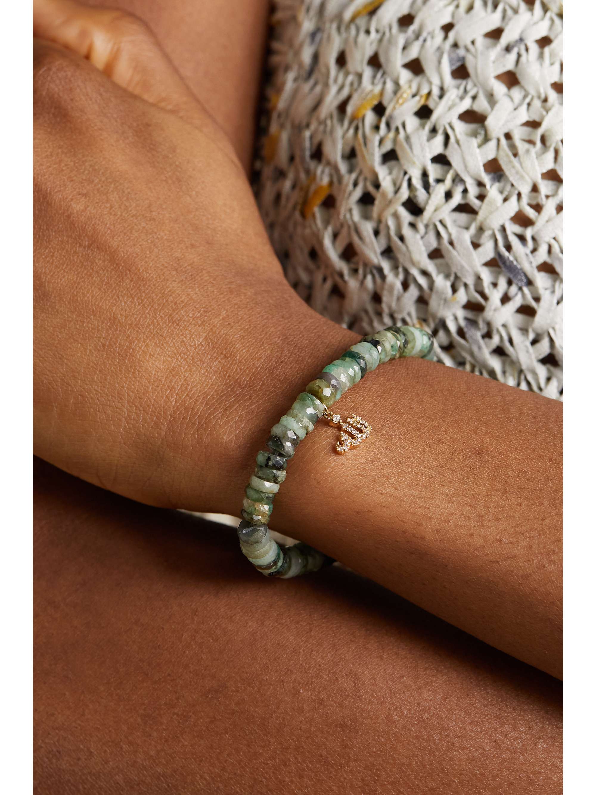 SYDNEY EVAN Allah Script 14-karat gold, agate and diamond bracelet