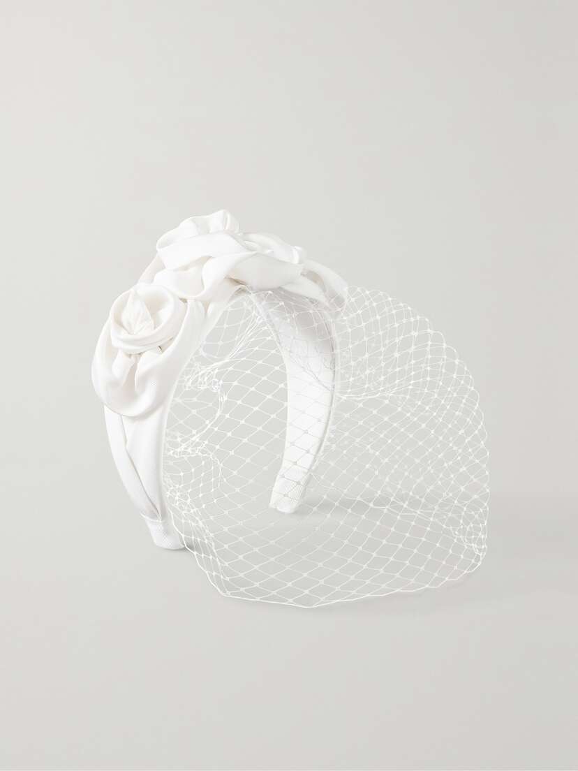 Jennifer Behr + Net Sustain Tripled Rosette Mesh-trimmed Silk-faille Headband