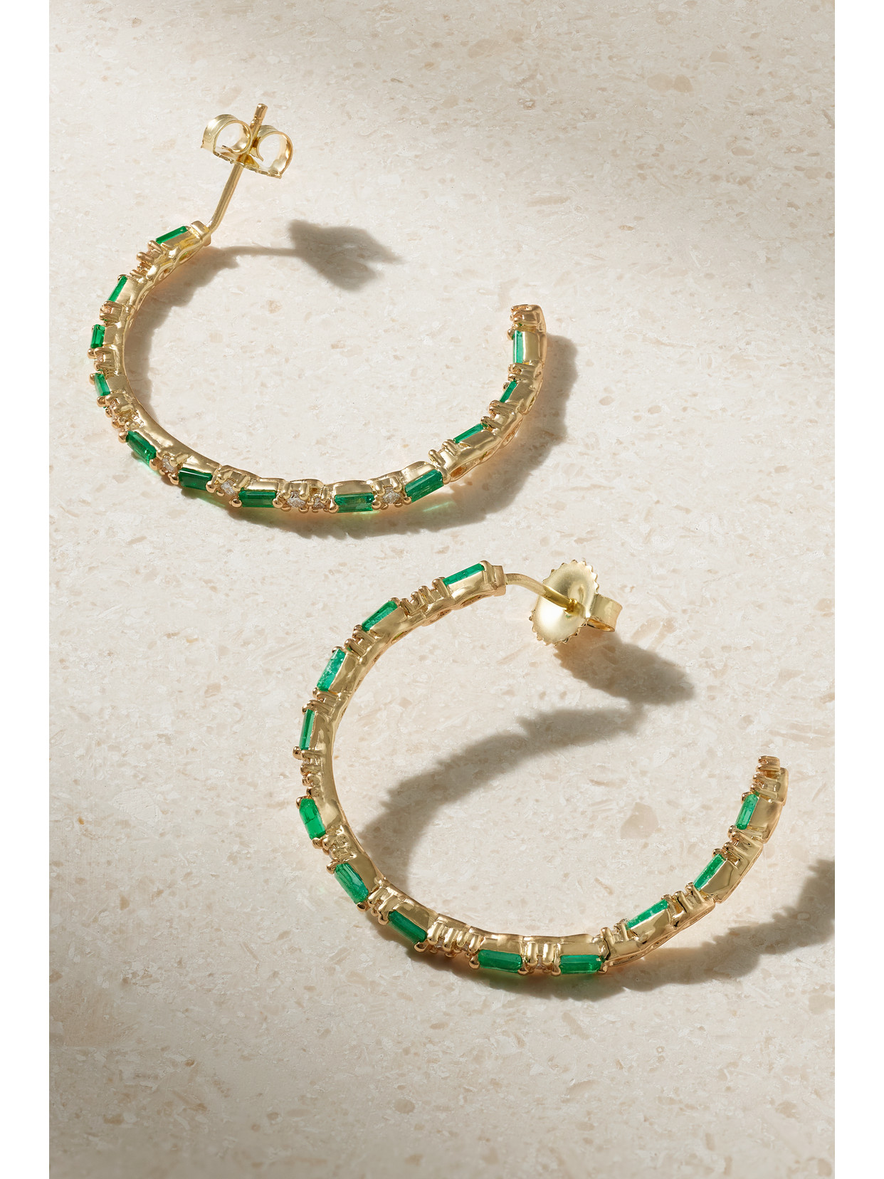 Suzanne Kalan 18-karat Gold, Emerald And Diamond Hoop Earrings In Gold