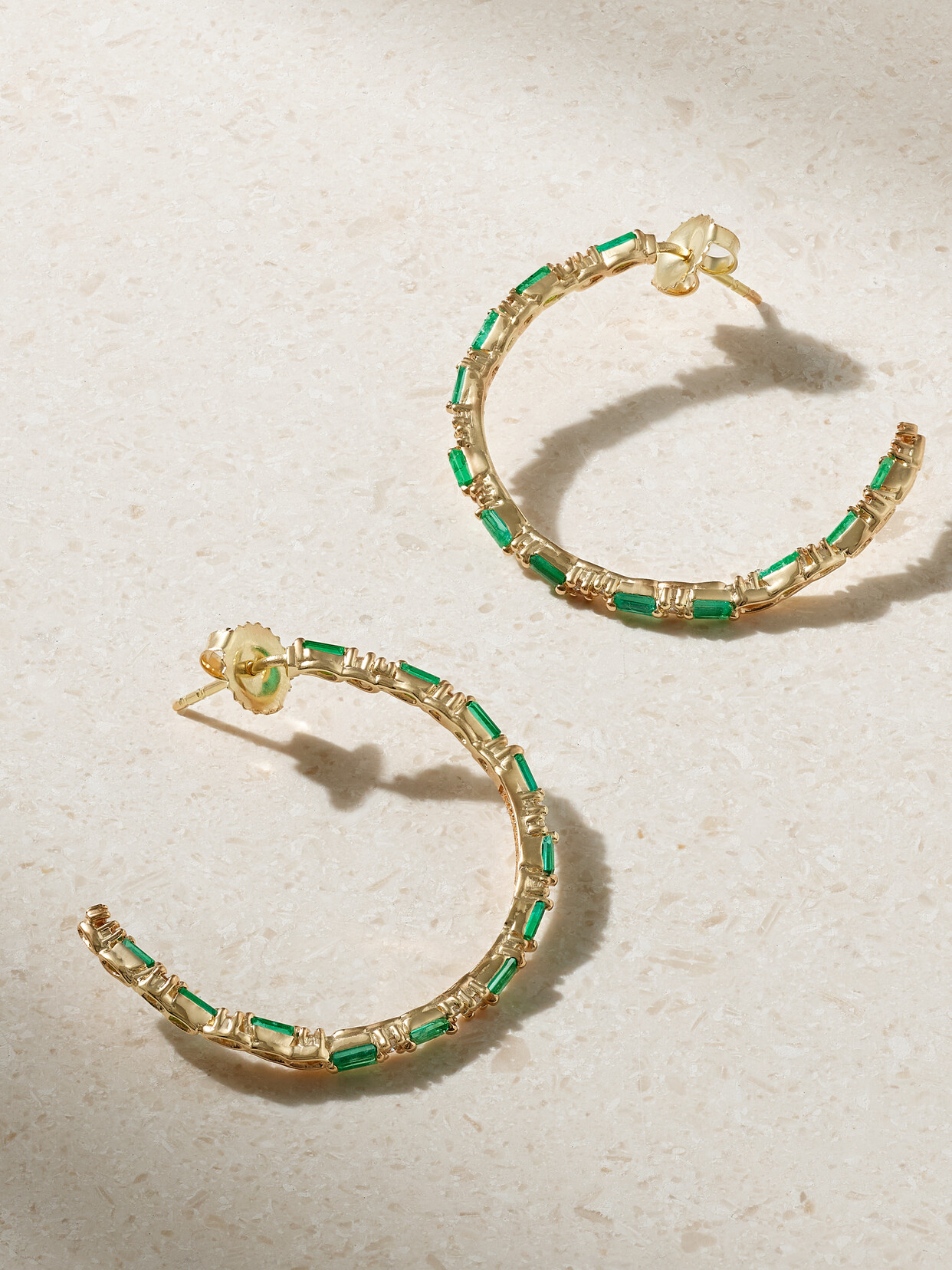 Suzanne Kalan 18-karat Gold, Emerald And Diamond Hoop Earrings