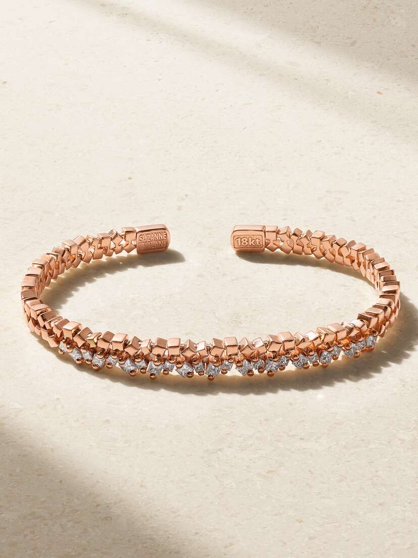 Suzanne Kalan 18-karat Rose Gold Diamond Bangle