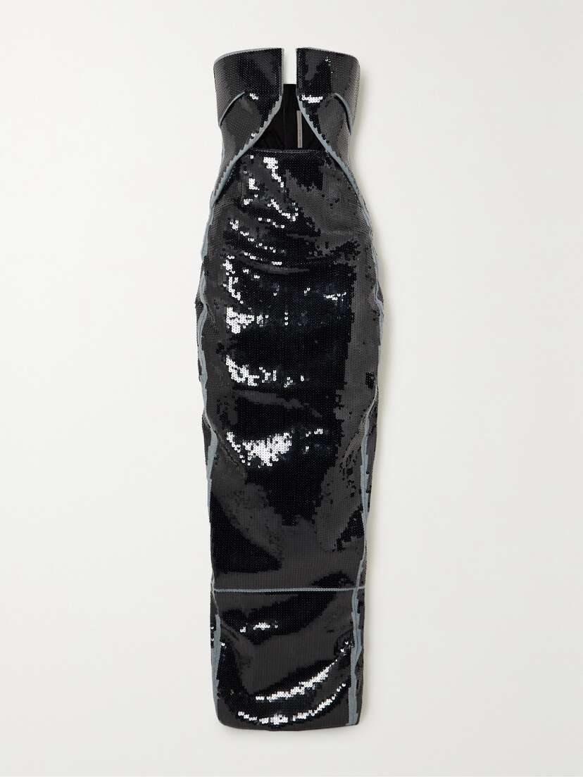 Rick Owens Strapless Sequined Denim Gown