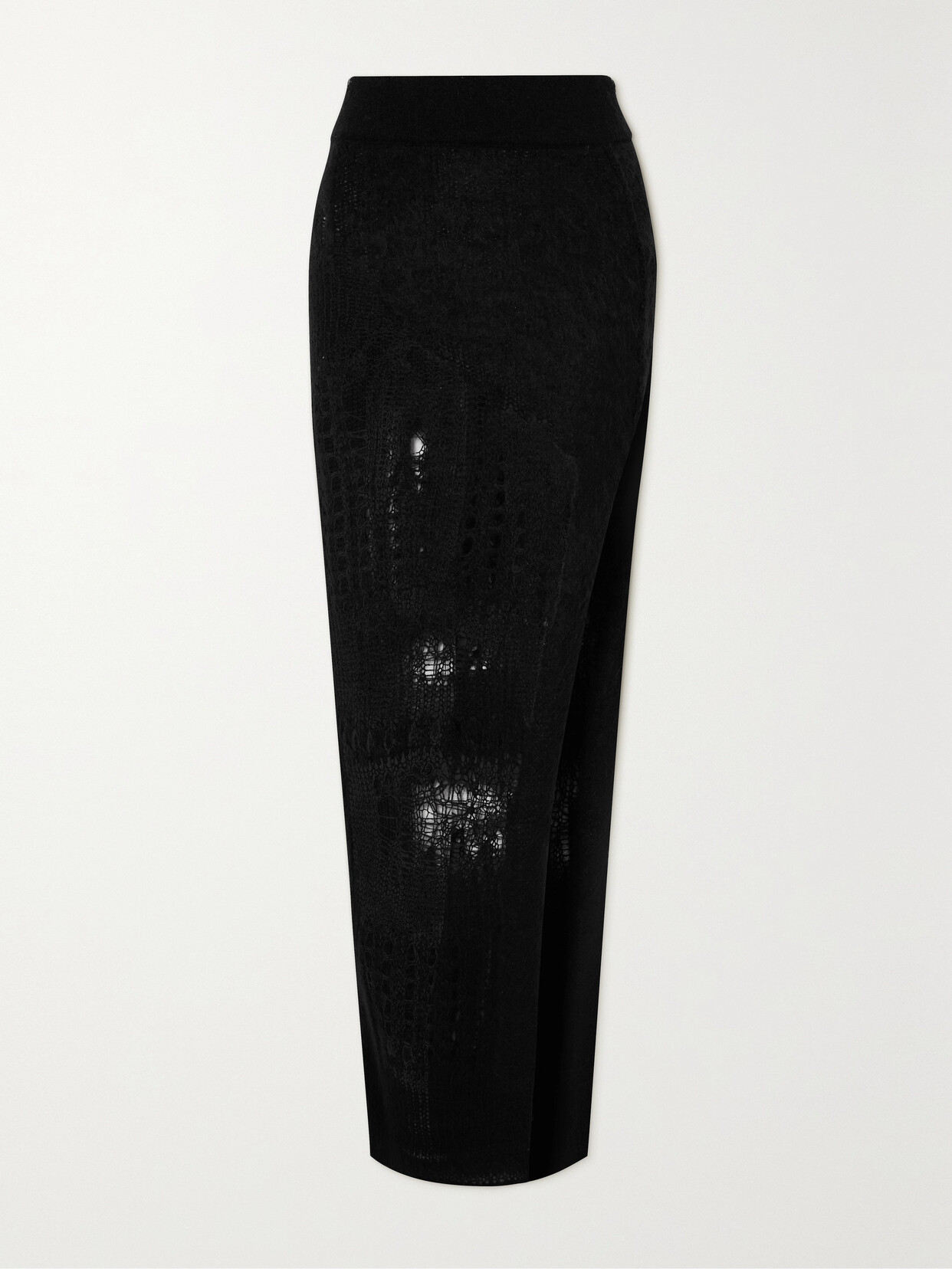 Rick Owens Spider Ziggy Distressed Knitted Maxi Skirt In Black