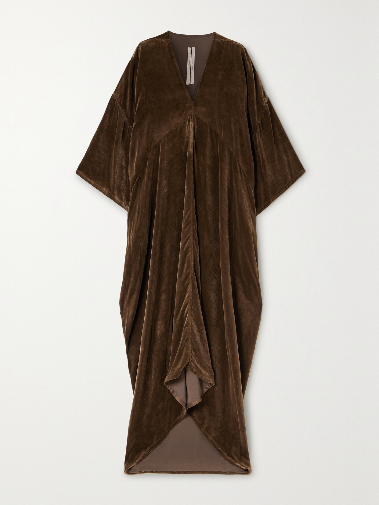 Rick Owens Tommykite Draped Velvet Gown In Brown