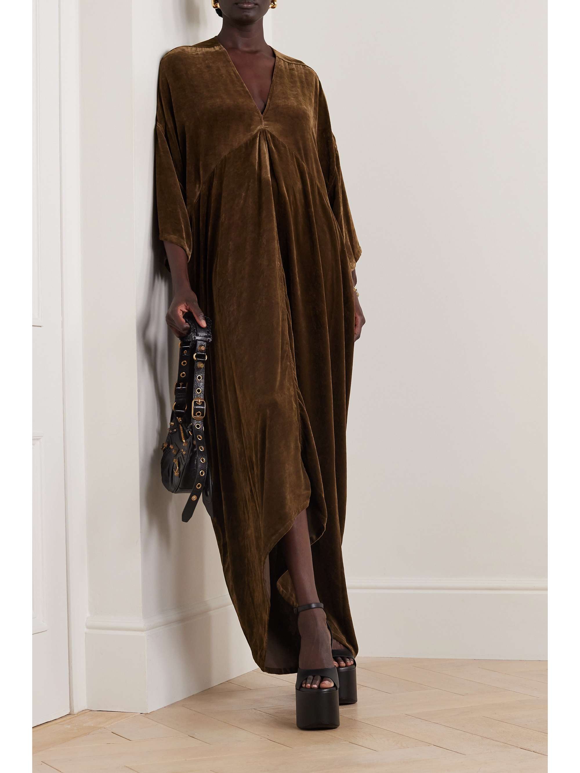 RICK OWENS Tommykite draped velvet gown | NET-A-PORTER