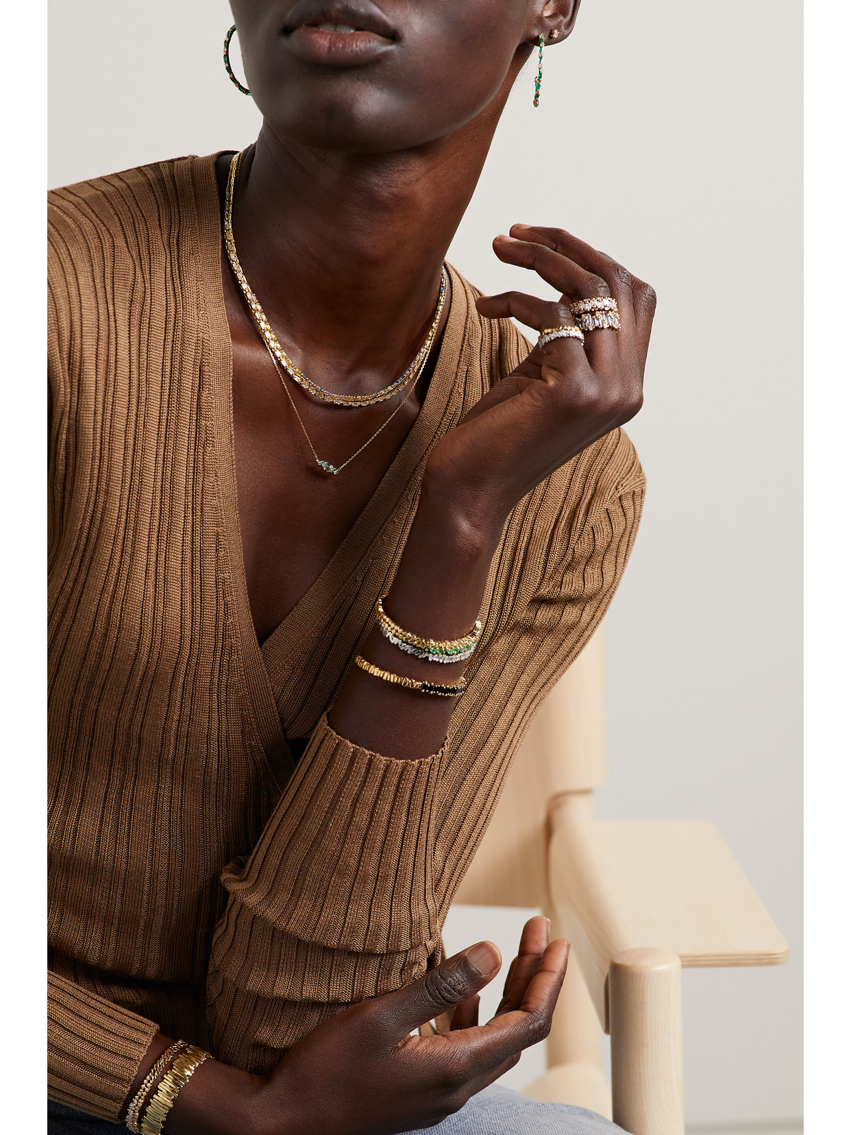 Suzanne Kalan 18-karat Gold, Emerald And Diamond Necklace In Gold