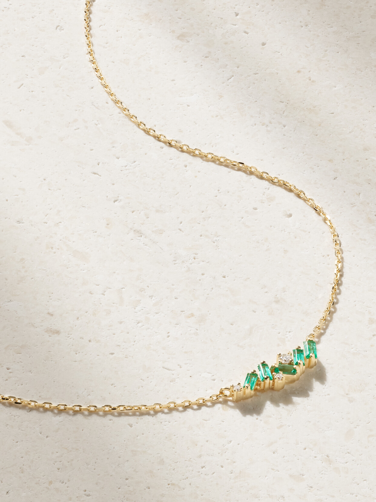 Suzanne Kalan 18-karat Gold, Emerald And Diamond Necklace