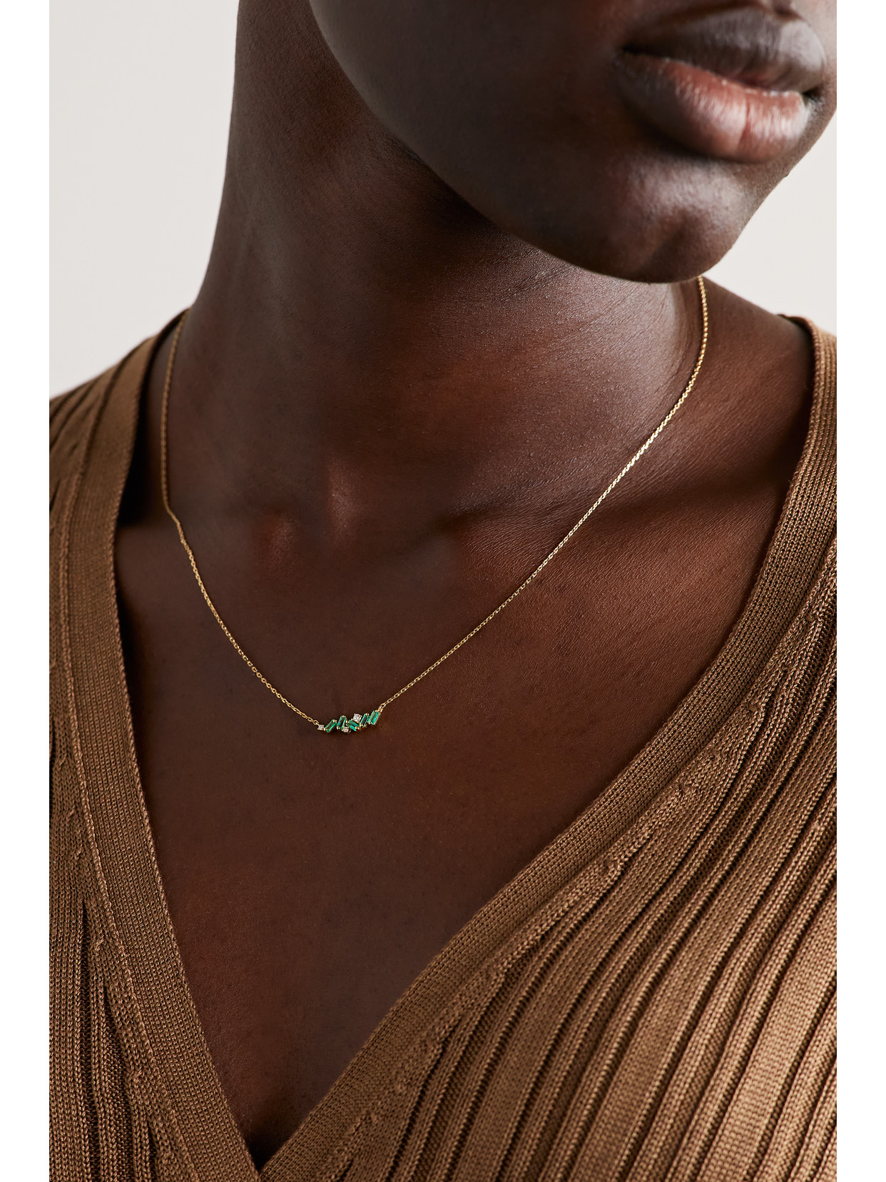 Suzanne Kalan 18-karat Gold, Emerald And Diamond Necklace In Gold
