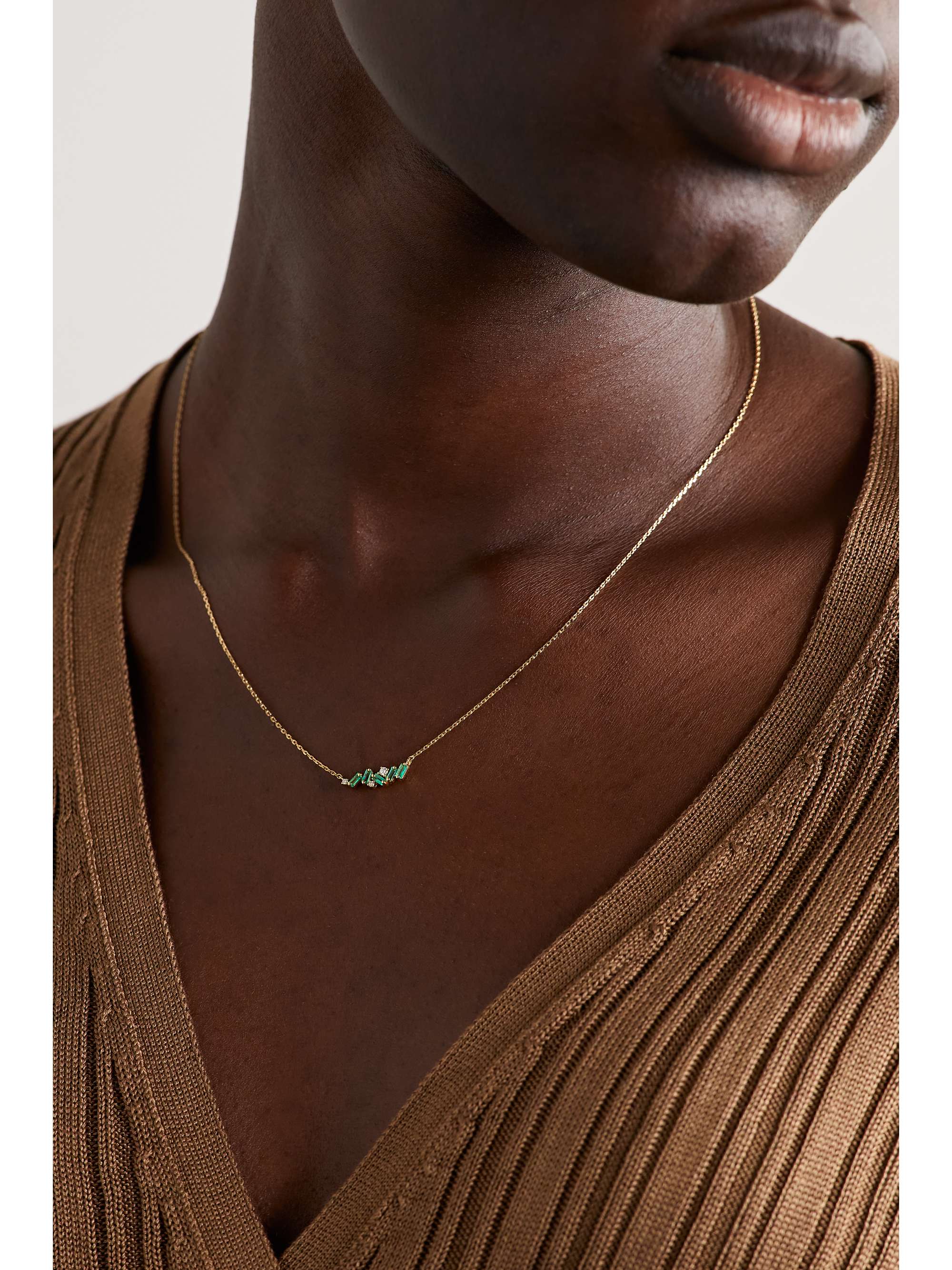 SUZANNE KALAN 18-karat gold, emerald and diamond necklace | NET-A-PORTER