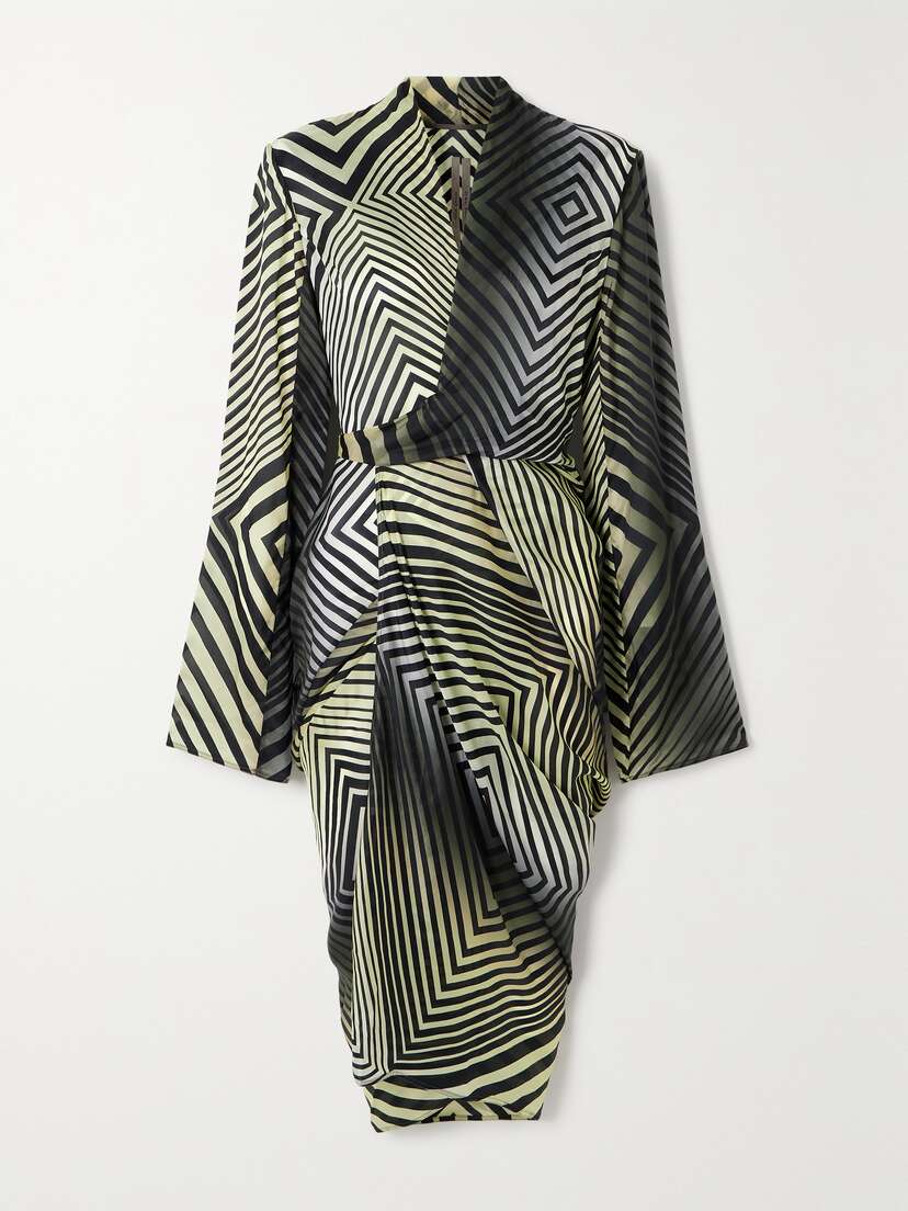 Rick Owens Printed Satin Midi Wrap Dress