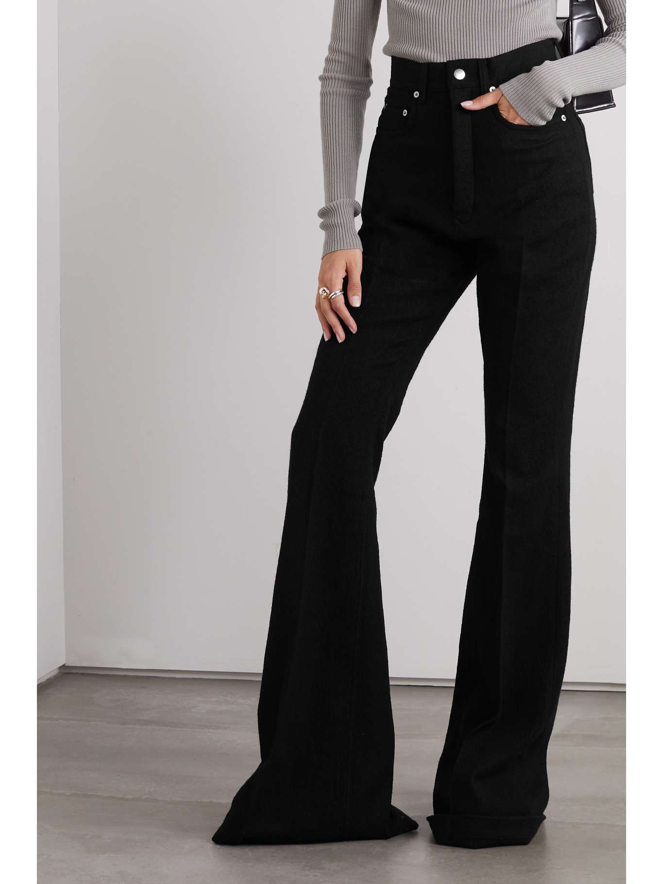 RICK OWENS Bolan woolflannel flared pants NETAPORTER