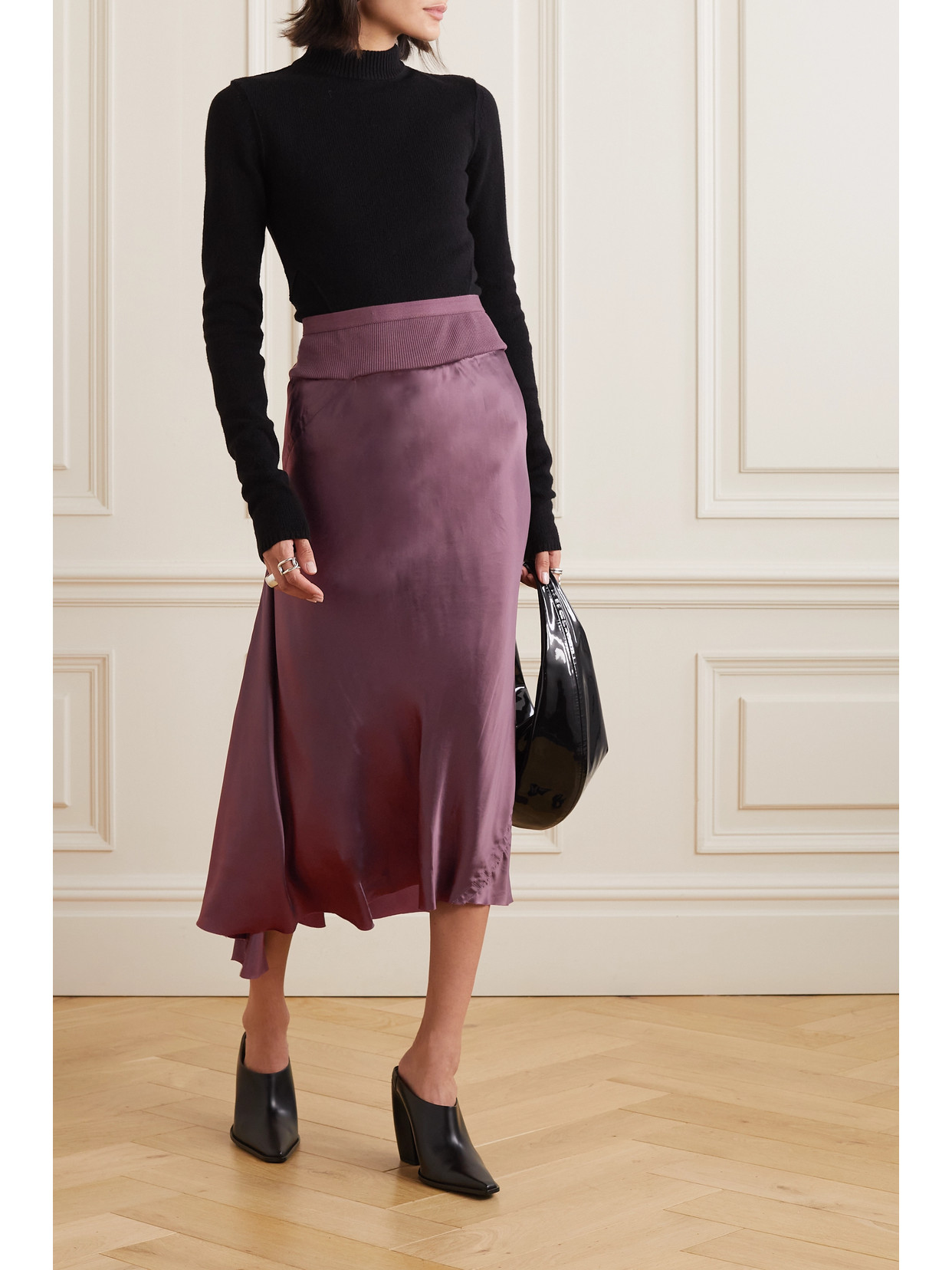 Shop Rick Owens Satin Midi Skirt In Purple