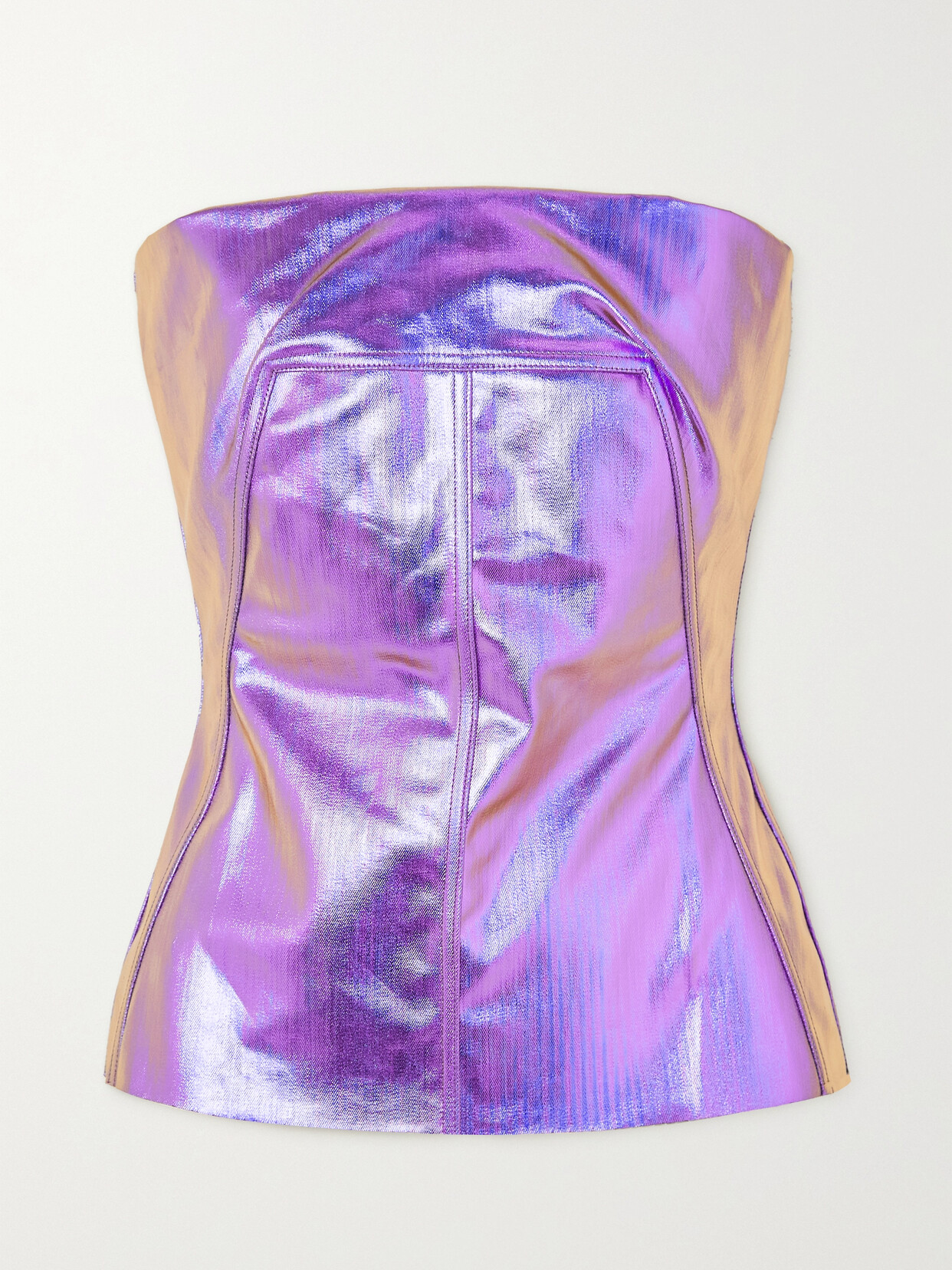 Shop Rick Owens Iridescent Coated Stretch-denim Bustier Top In Purple