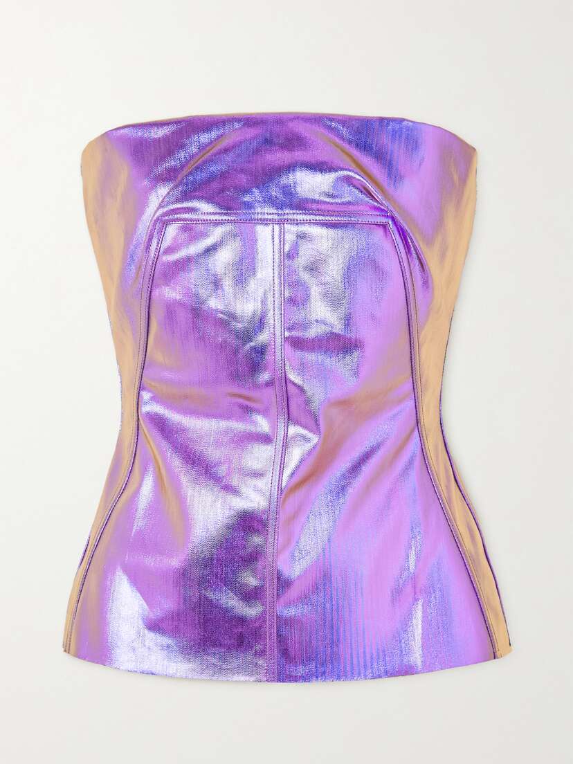 Rick Owens Iridescent Coated Stretch-denim Bustier Top