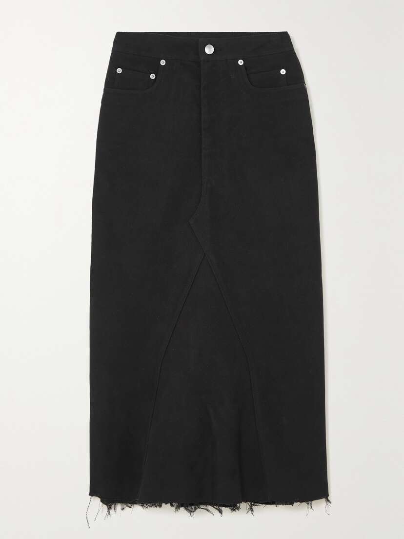 Rick Owens Frayed Denim Midi Skirt