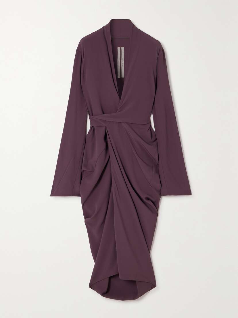 Rick Owens Abito Draped Crepe Wrap Midi Dress