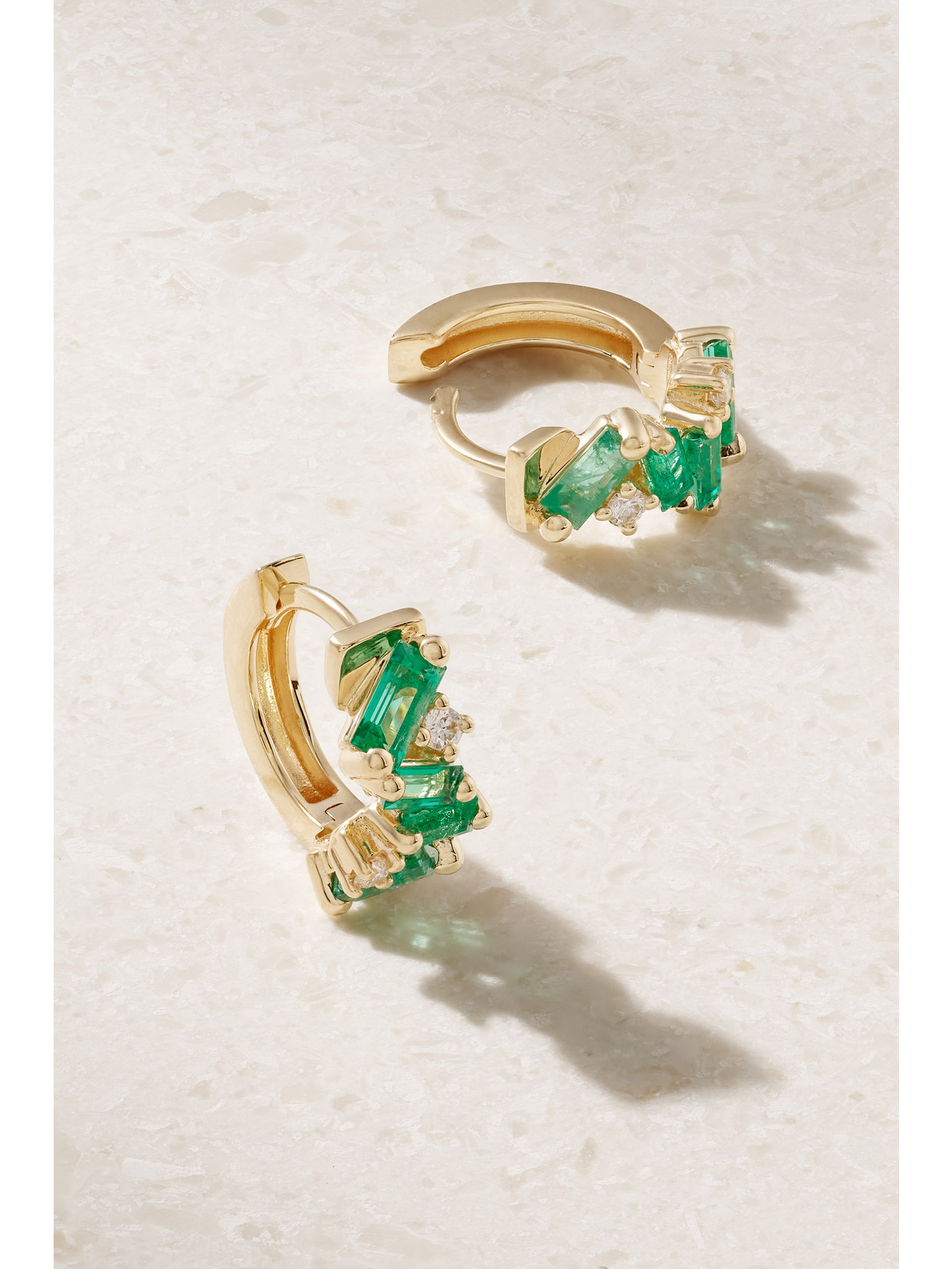 Shop Suzanne Kalan Frenzy 18-karat Gold, Emerald And Diamond Hoop Earrings