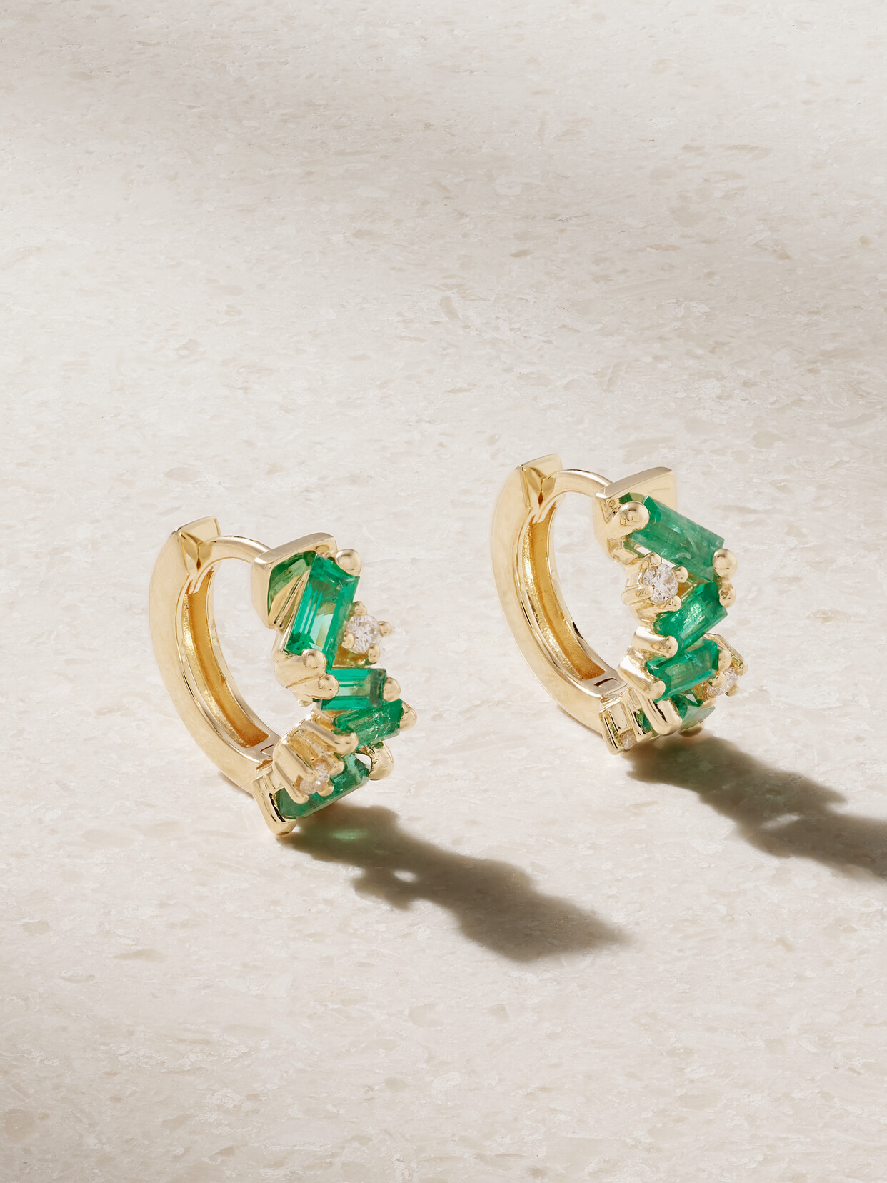 Suzanne Kalan - Frenzy 18-karat Gold, Emerald And Diamond Hoop Earrings - One size