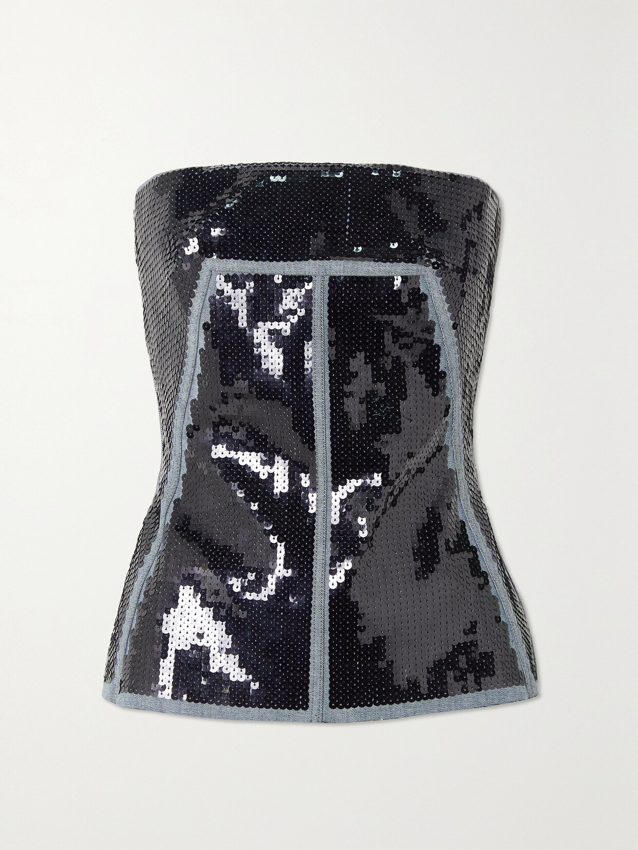 Shop Rick Owens Sequined Stretch-denim Bustier Top In Black