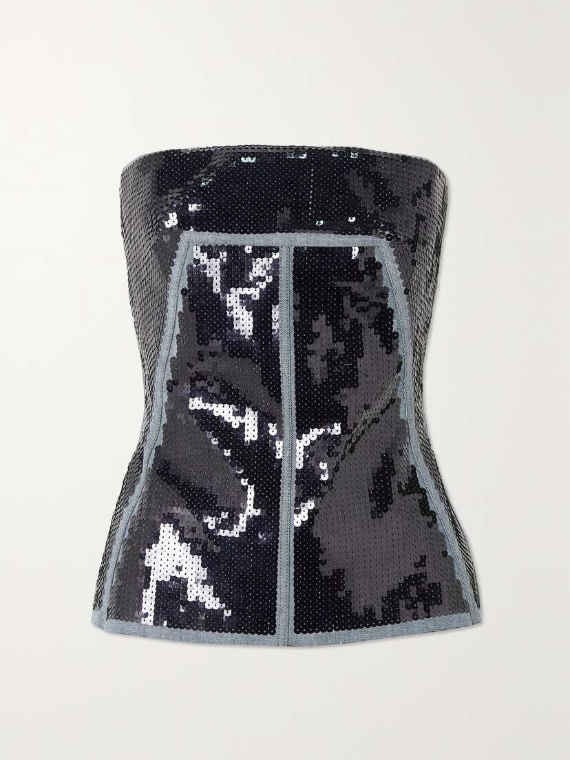 Rick Owens Sequined Stretch-denim Bustier Top