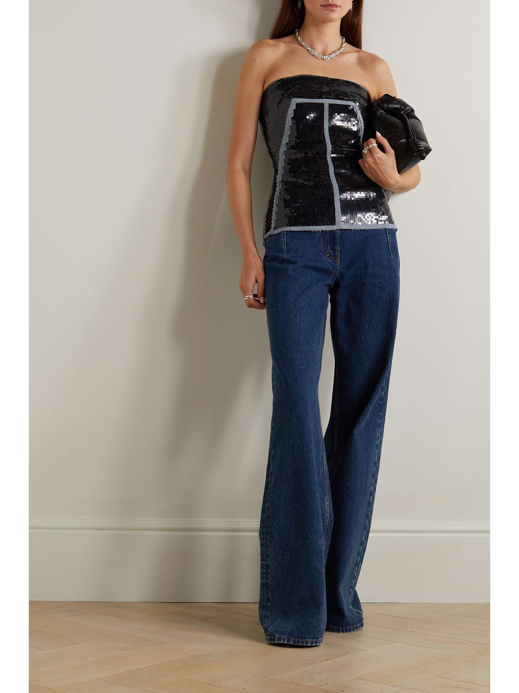 RICK OWENS Sequined stretch-denim bustier top