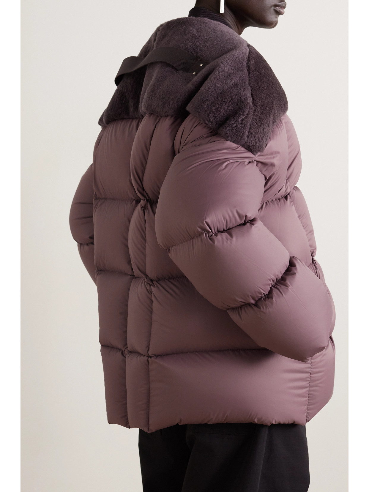 Rick Owens Shearling-paneled Quilted Shell Down Jacket In Purple