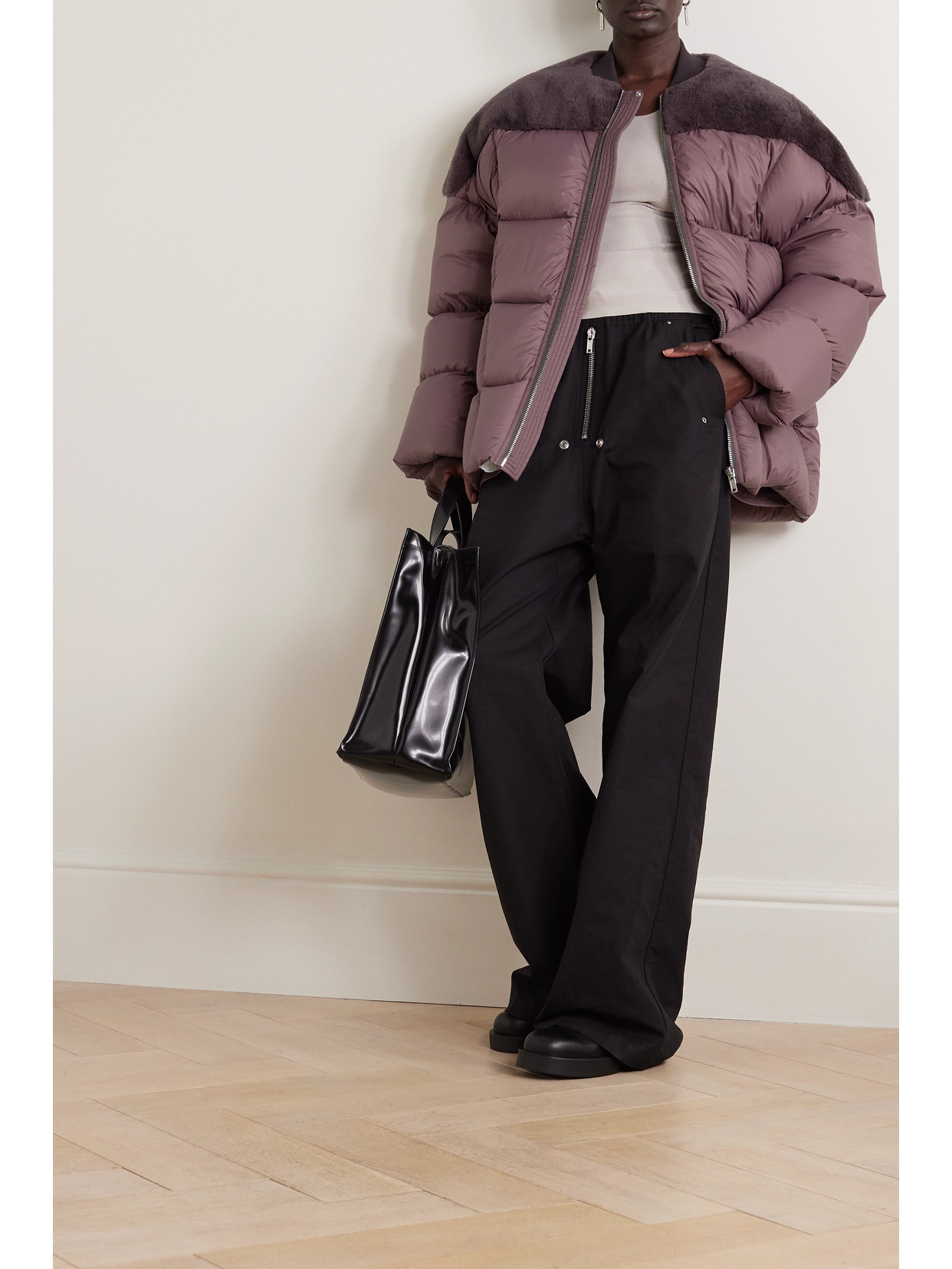 Rick Owens Shearling-paneled Quilted Shell Down Jacket In Purple