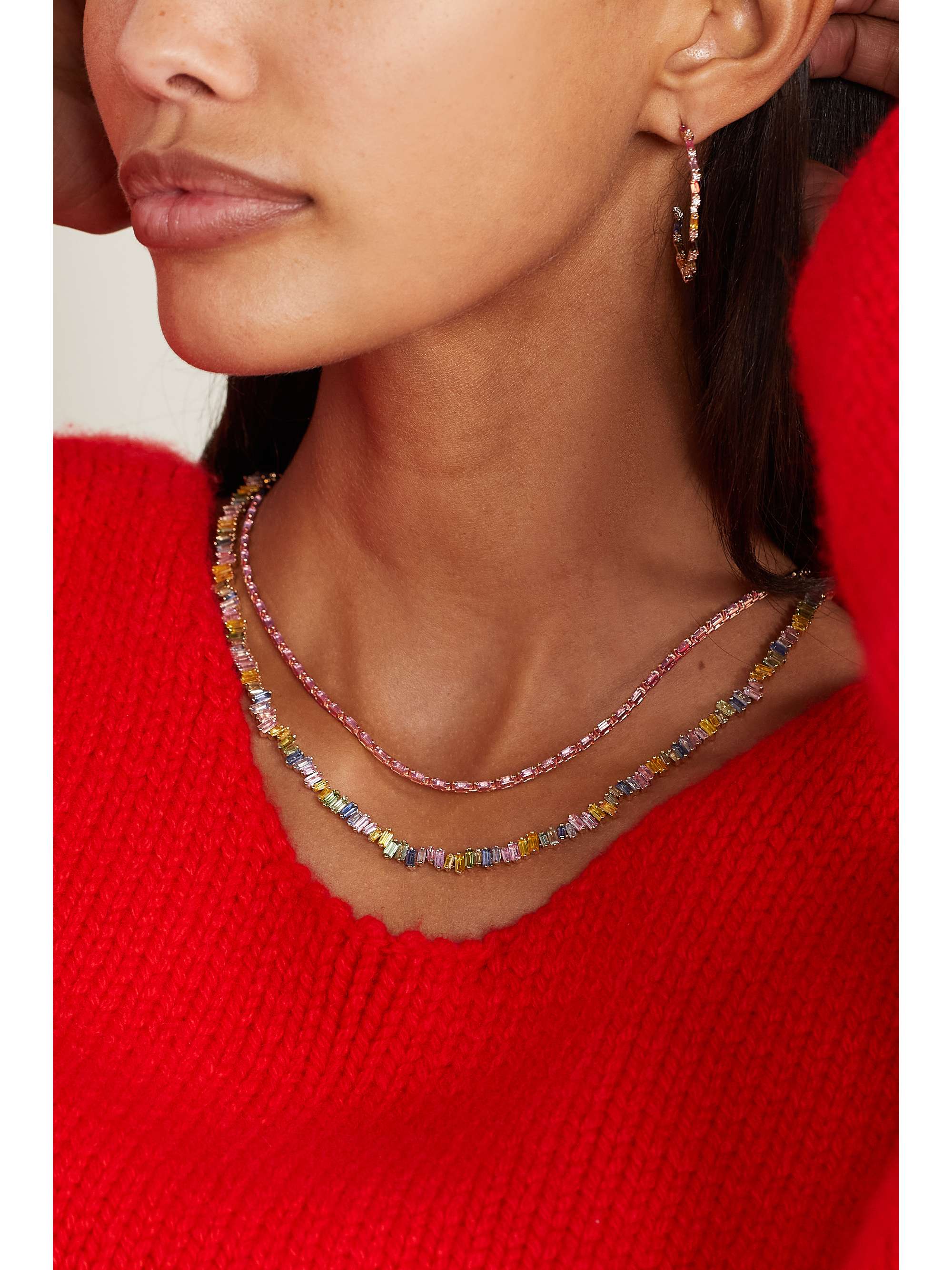 SUZANNE KALAN 18-karat gold sapphire tennis necklace