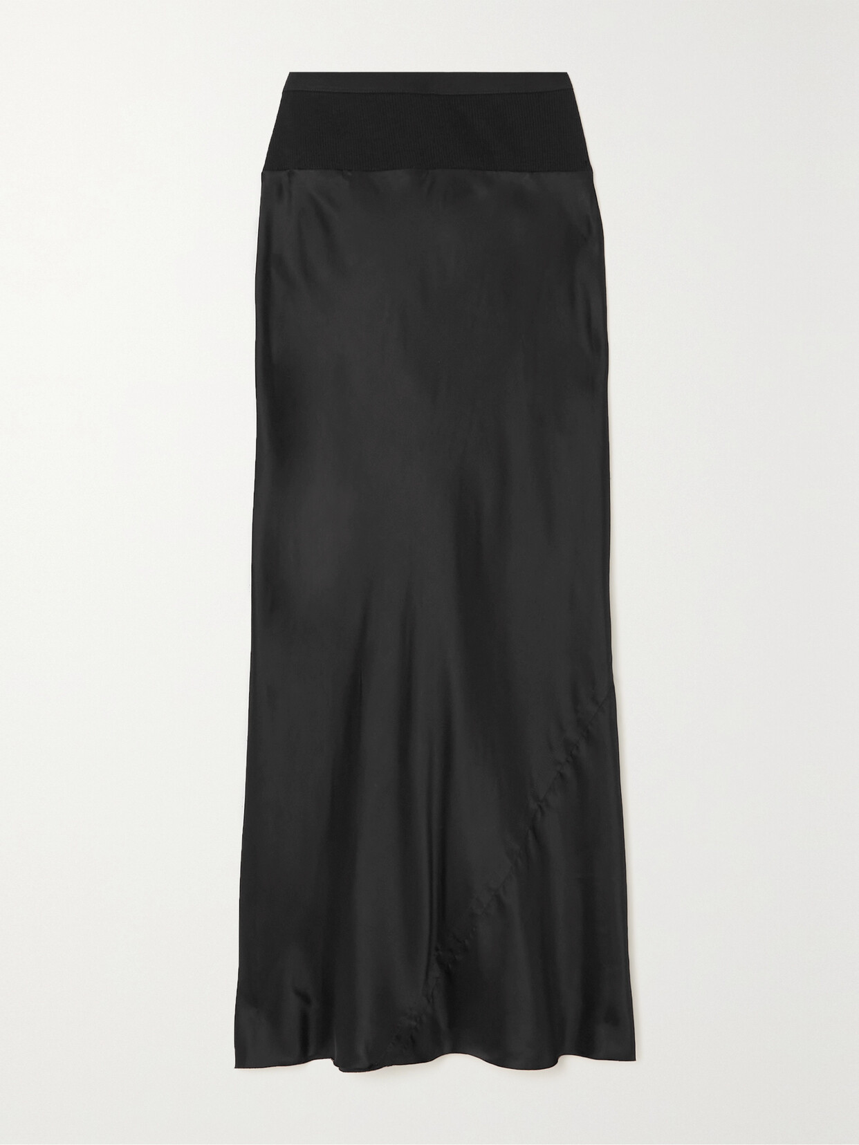 Shop Rick Owens Ribbed Knit-paneled Duchesse-satin Midi Skirt In Black