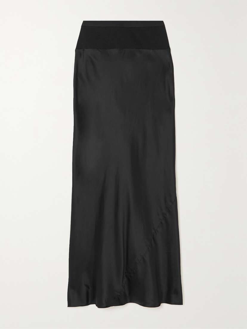 Rick Owens Ribbed Knit-paneled Duchesse-satin Midi Skirt