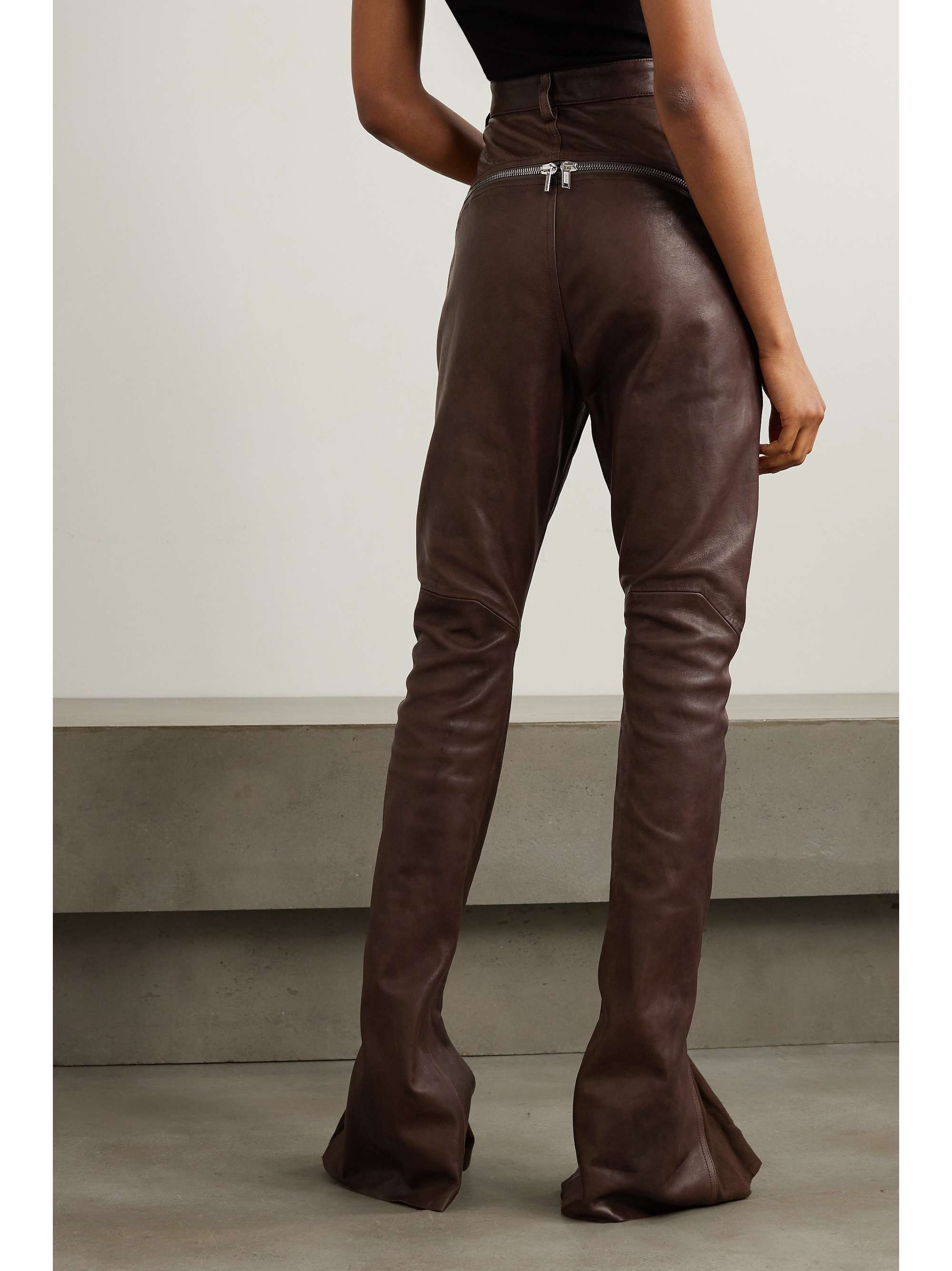 RICK OWENS Bolan Banana cotton-paneled leather flared pants | NET-A-PORTER