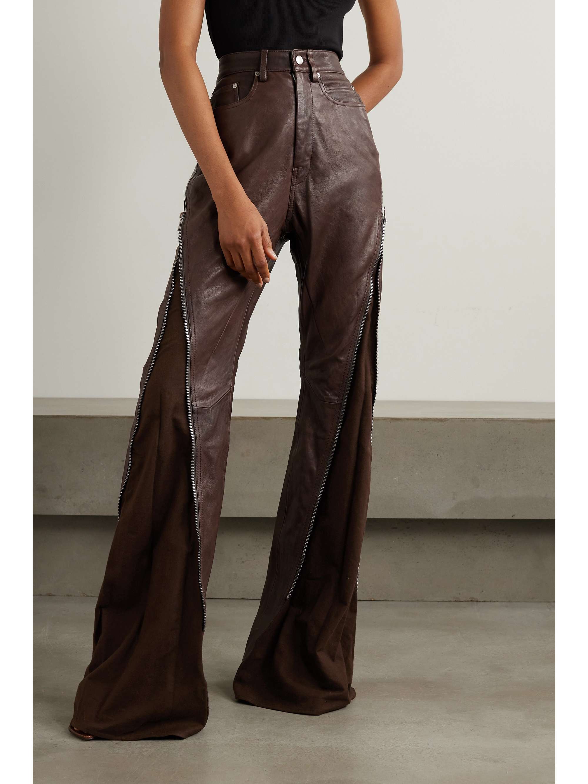 RICK OWENS Bolan Banana cotton-paneled leather flared pants