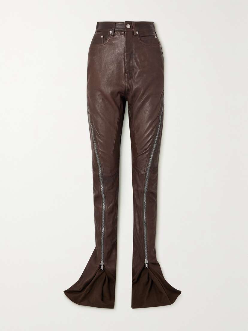 Rick Owens Bolan Banana Cotton-paneled Leather Flared Pants