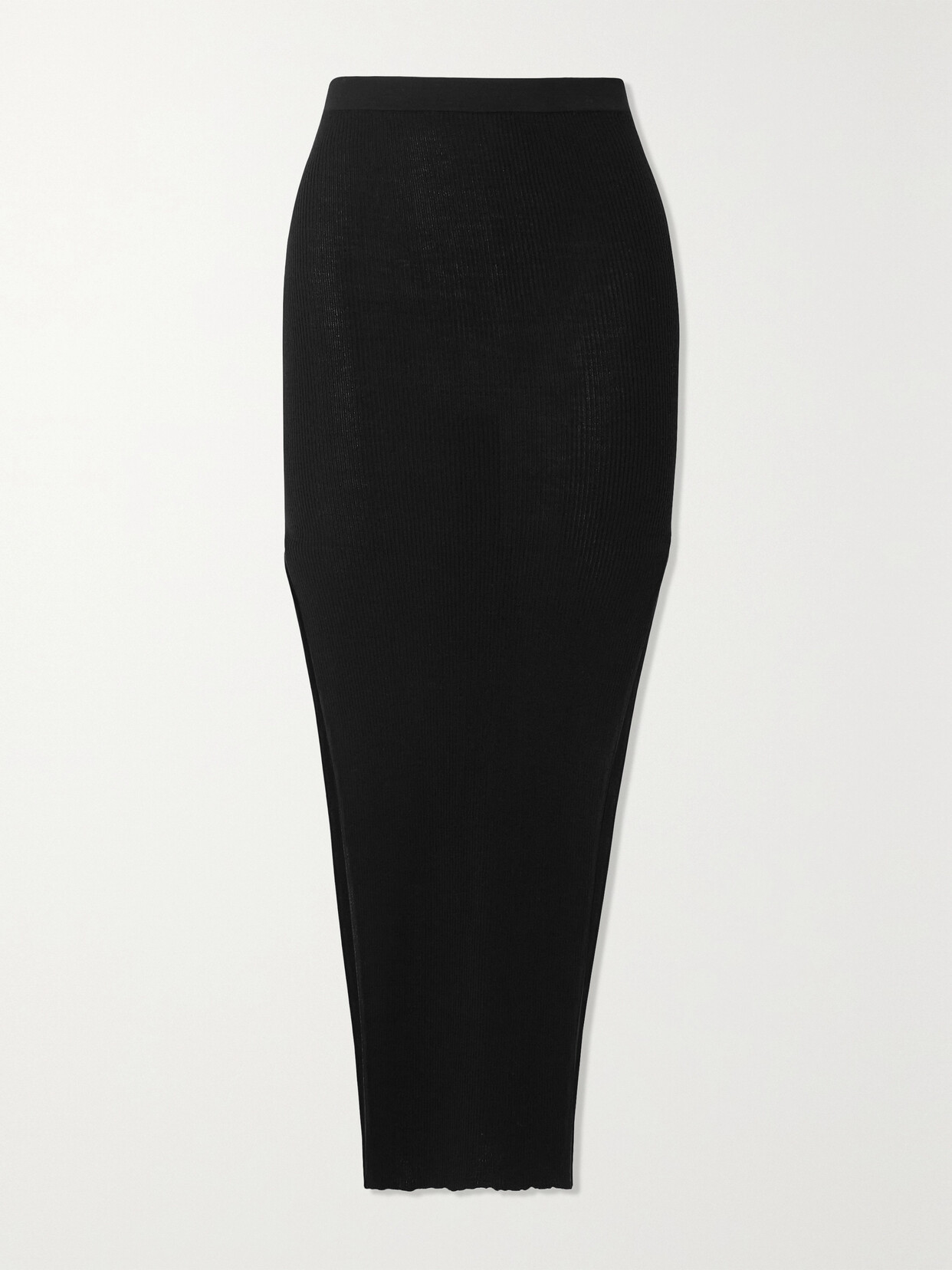 Shop Rick Owens Sacri Ribbed Wool-blend Midi Skirt In Black