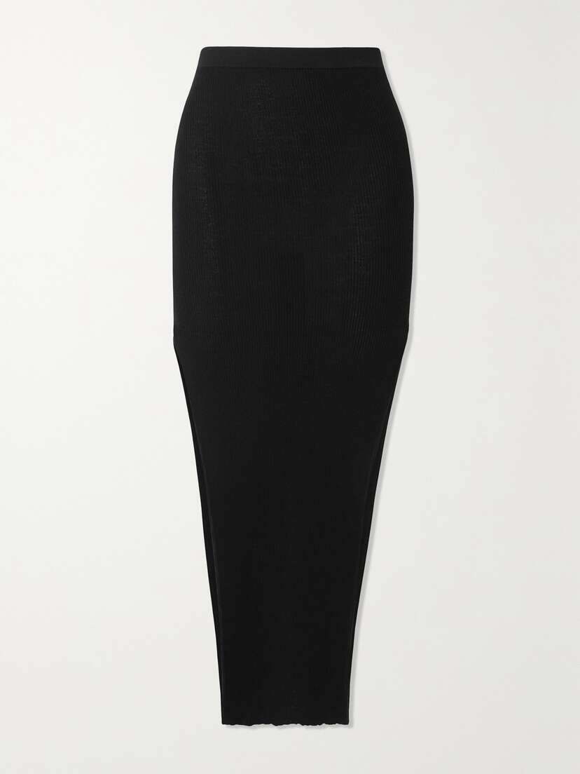 Rick Owens Sacri Ribbed Wool-blend Midi Skirt