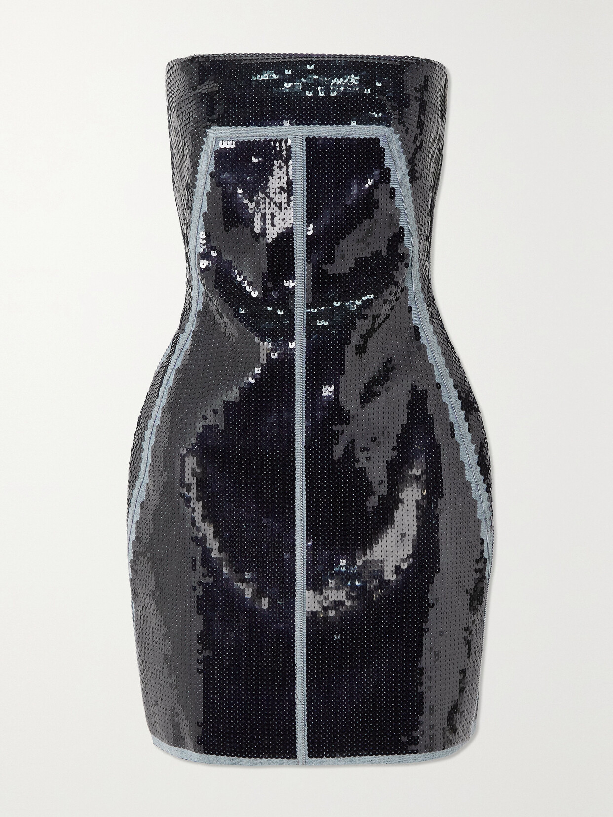 Shop Rick Owens Sequined Stretch-denim Mini Dress In Blue