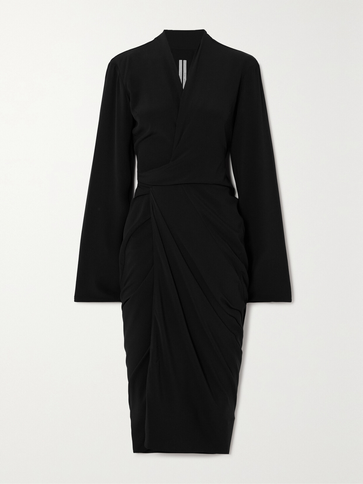 Rick Owens Abito Draped Crepe Wrap Midi Dress In Black