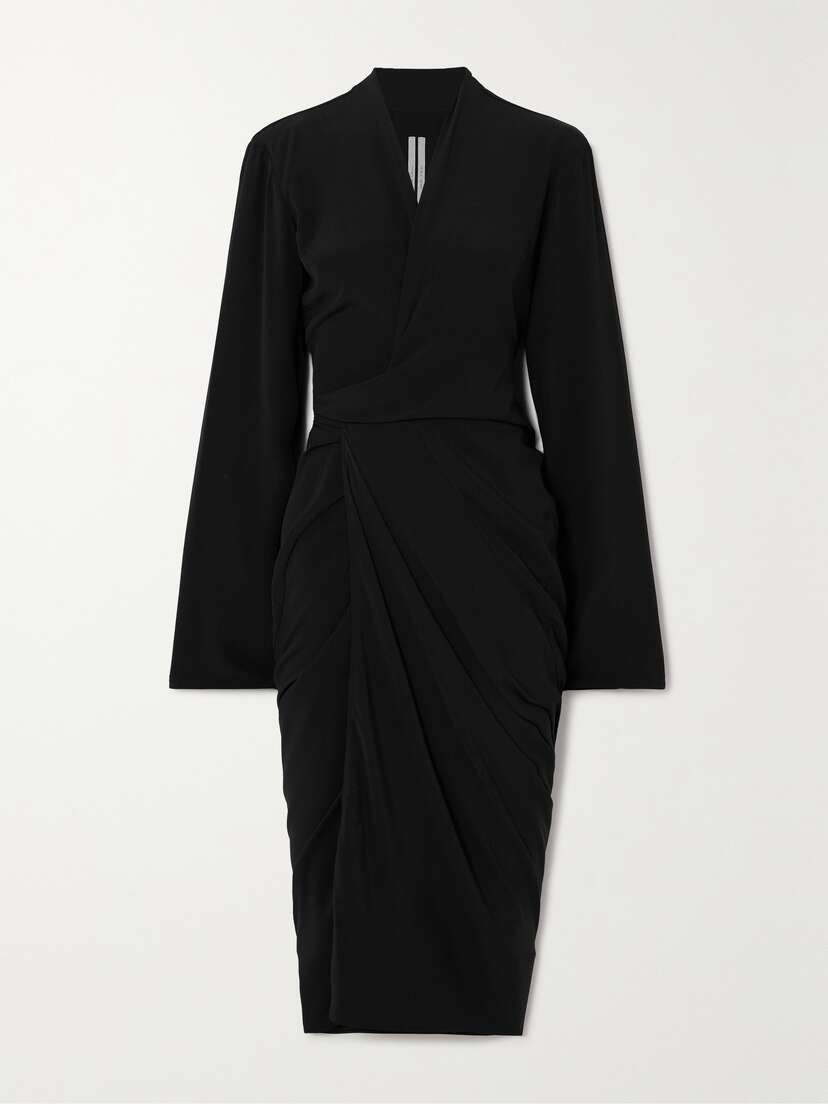 Rick Owens Abito Draped Crepe Wrap Midi Dress