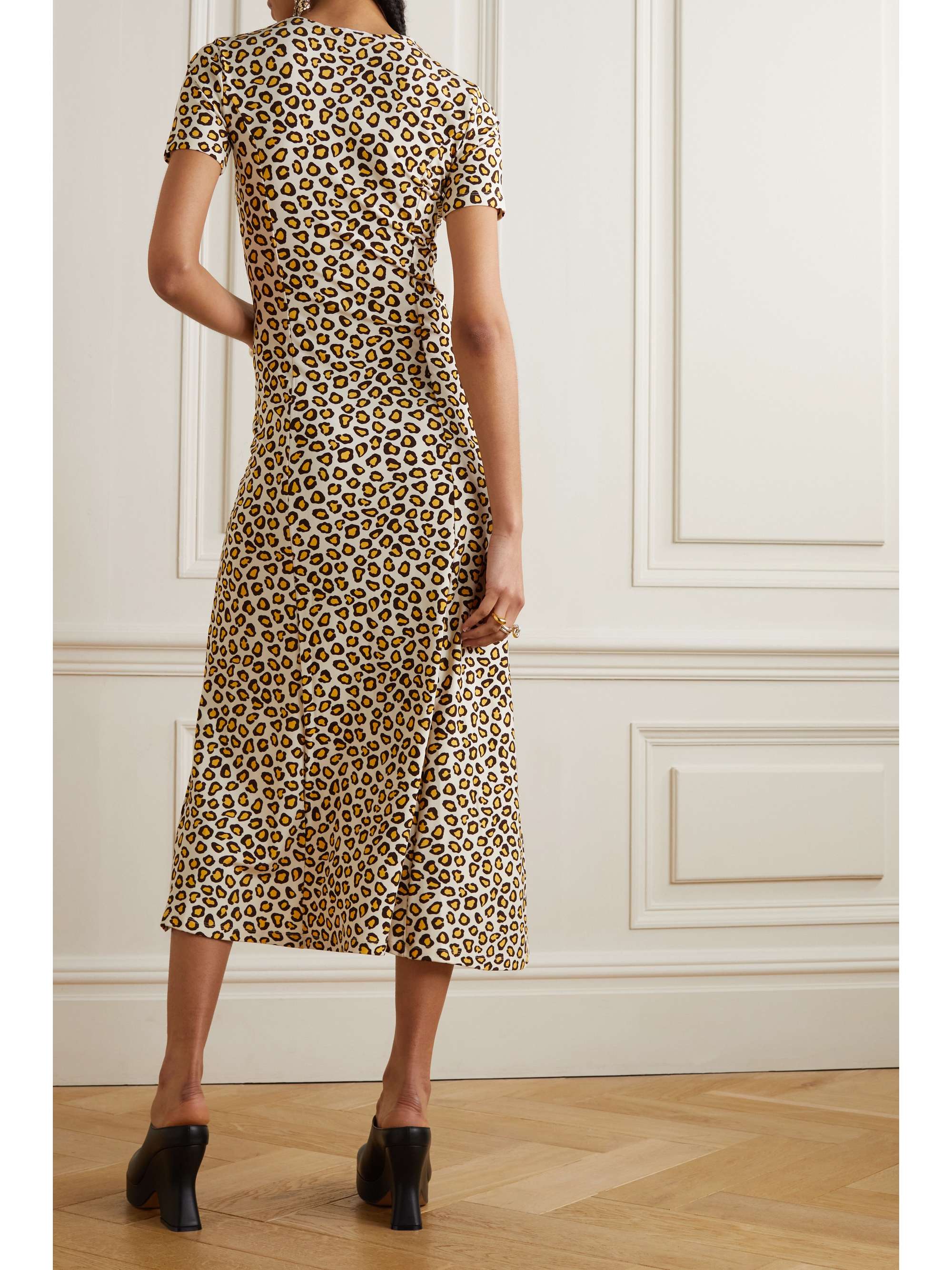 PACO RABANNE Ruched leopard-print jersey midi dress | NET-A-PORTER