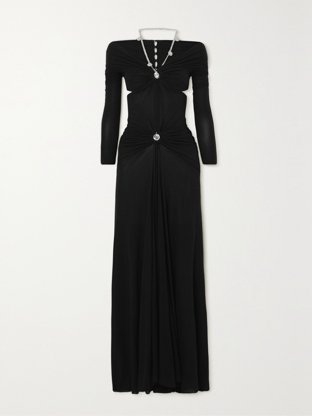 Rabanne Embellished Cutout Stretch-jersey Maxi Dress In Black