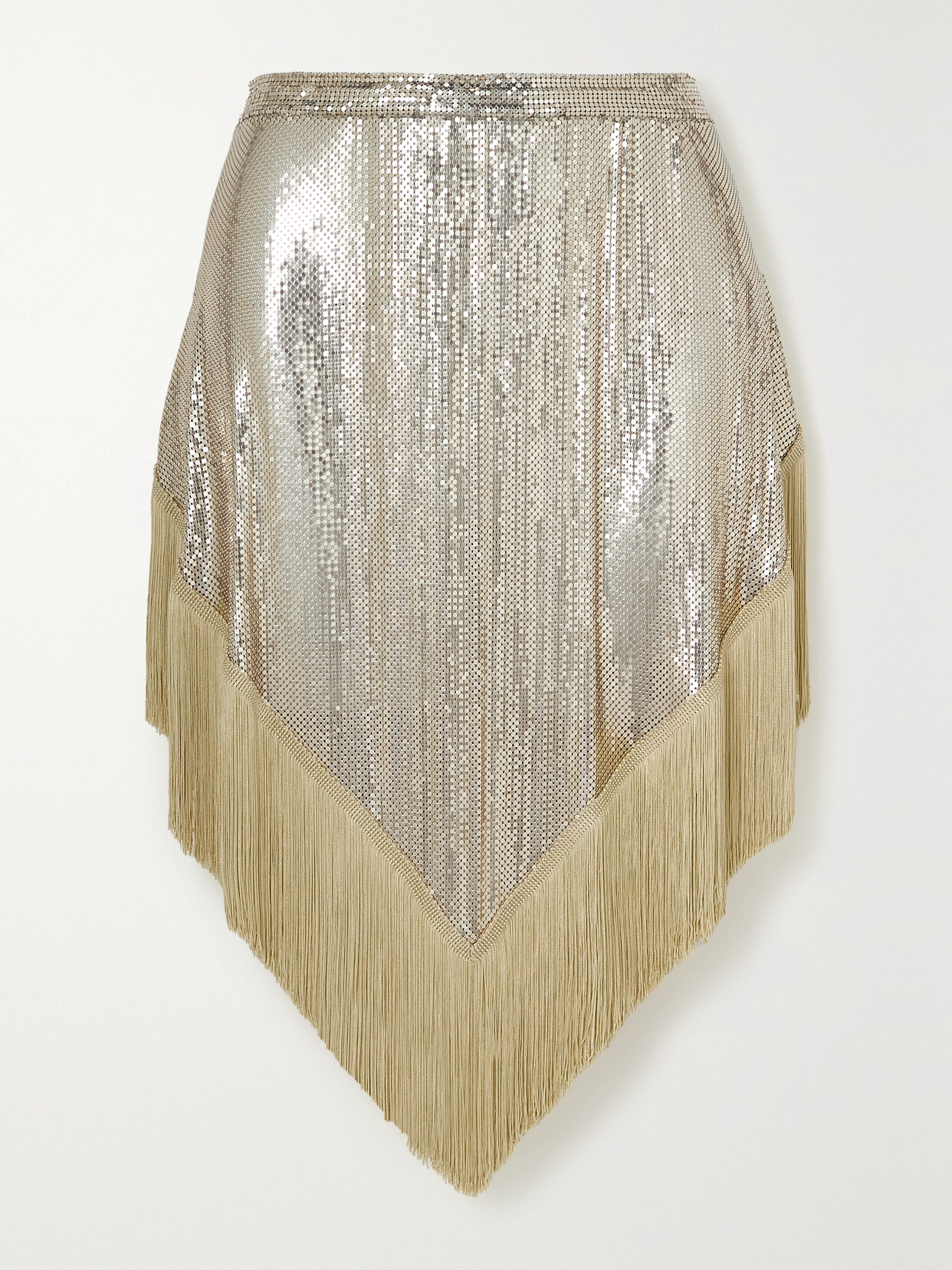 Paco Rabanne Metallic Mesh Fringed Mini Skirt In Gold