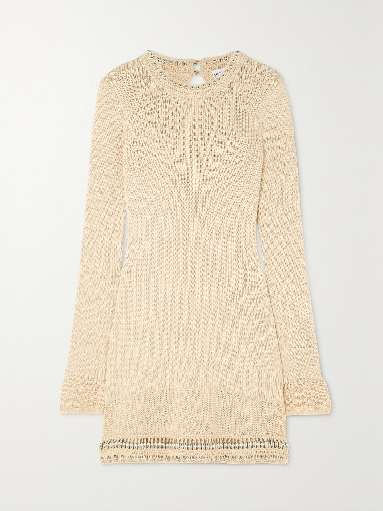 Rabanne - Embellished Open-knit Cotton Mini Dress - Neutrals