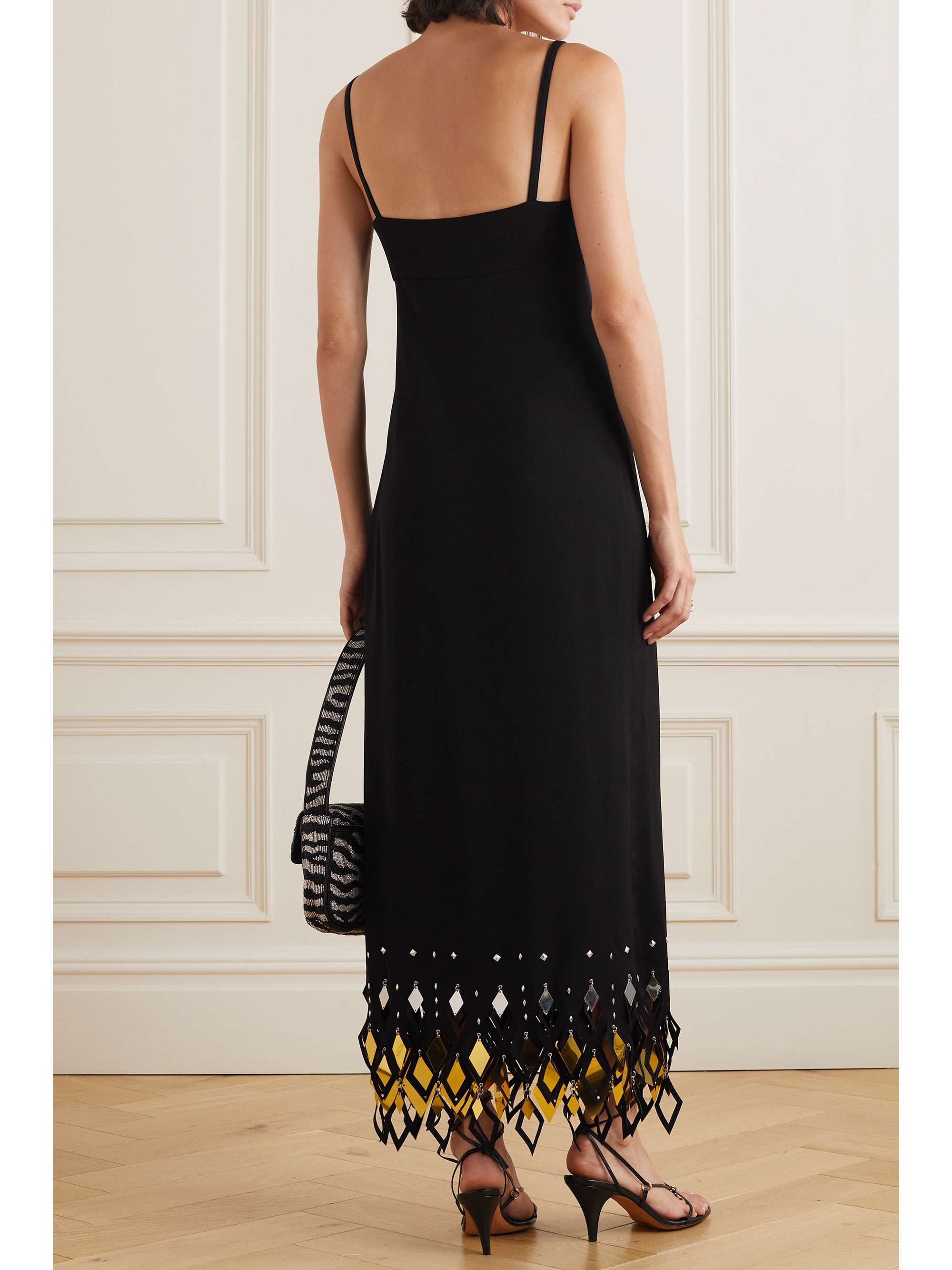 PACO RABANNE Embellished lasercut jersey midi dress NETAPORTER