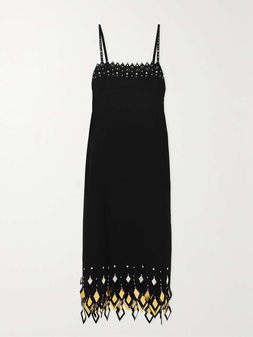 Rabanne Embellished Laser-cut Jersey Midi Dress