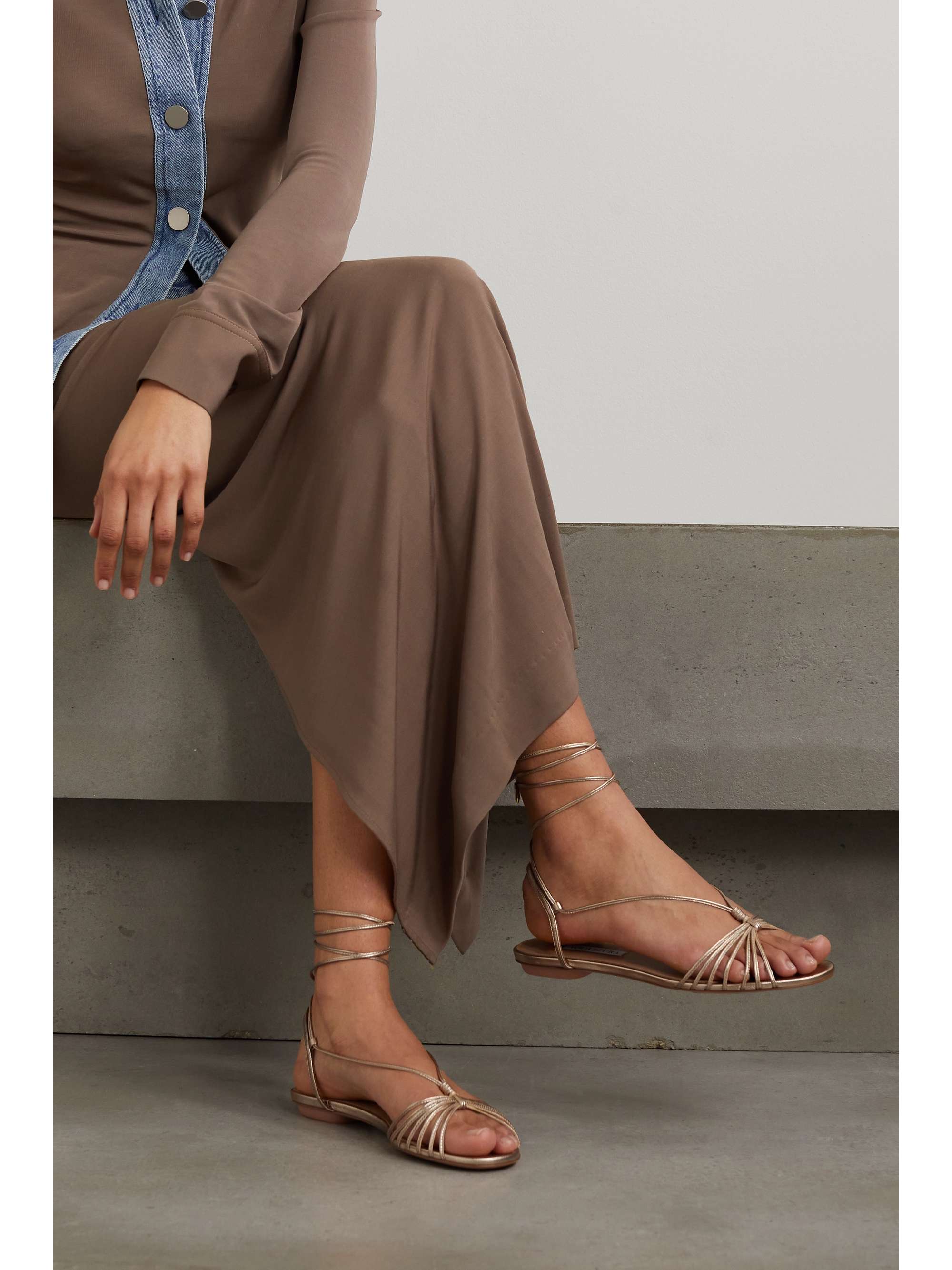 AQUAZZURA Whisper metallic leather sandals