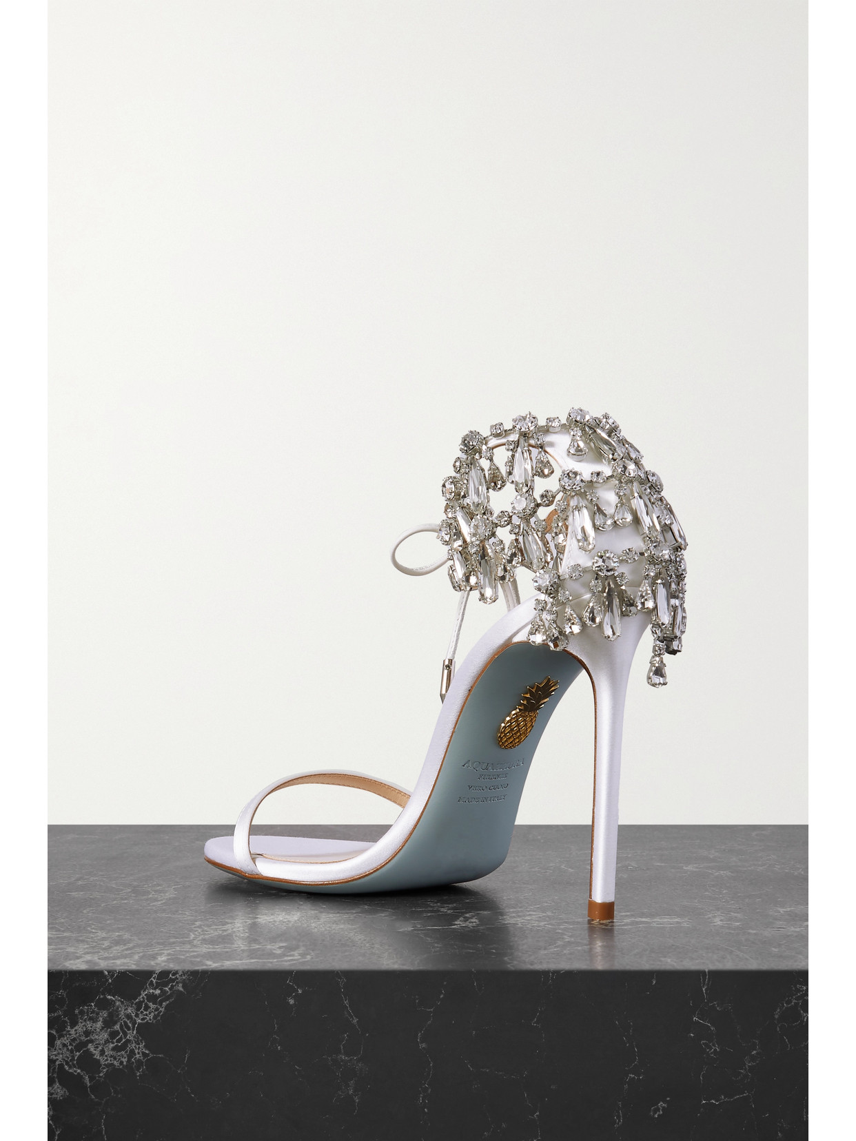 Aquazzura Moonwalk 105 Crystal-embellished Satin Sandals In White